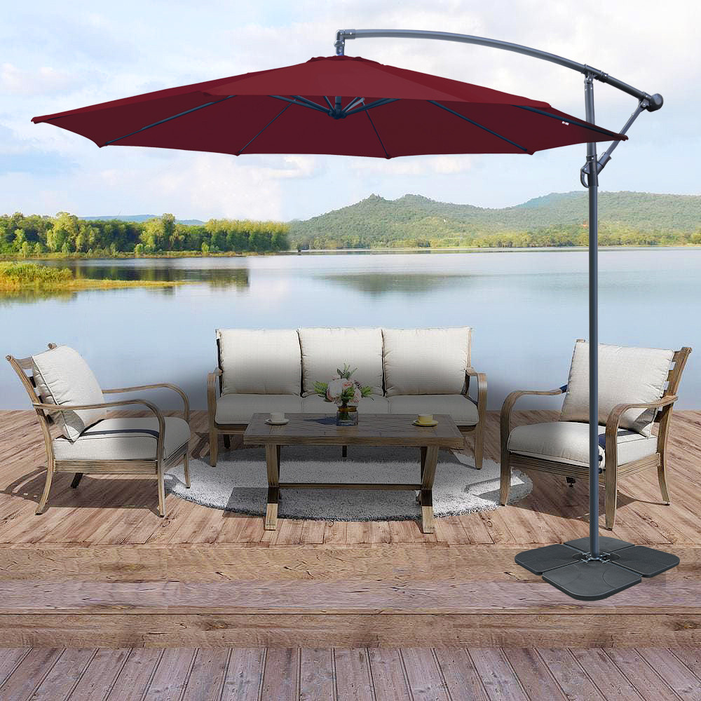 3M Garden Banana Parasol Sun Shade Patio Cantilever Hanging Umbrella Wine