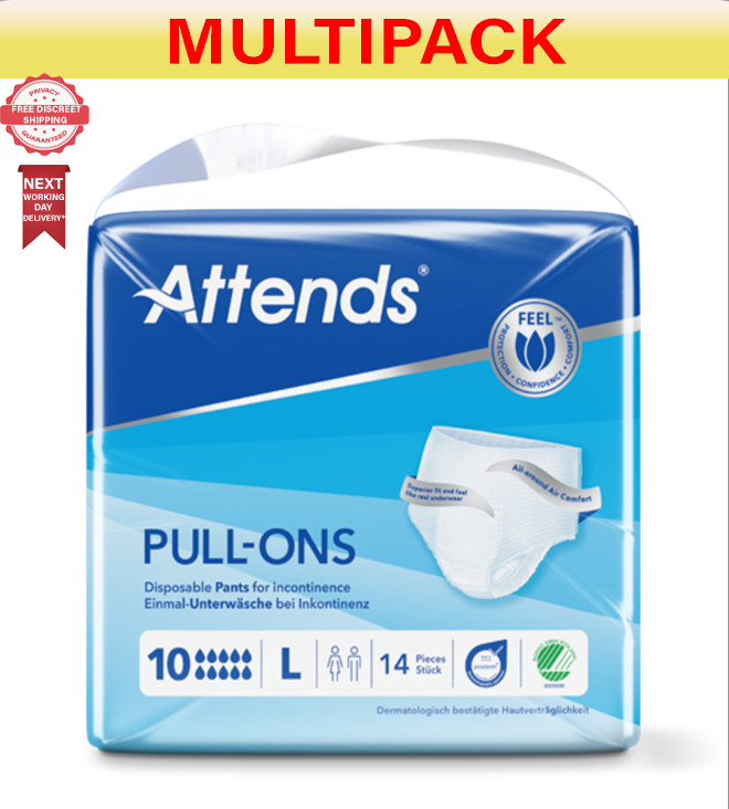 56 x Attends Pull Ons Pants 10 Large | Incontinence Adult Pants | 4 Pack sof 14