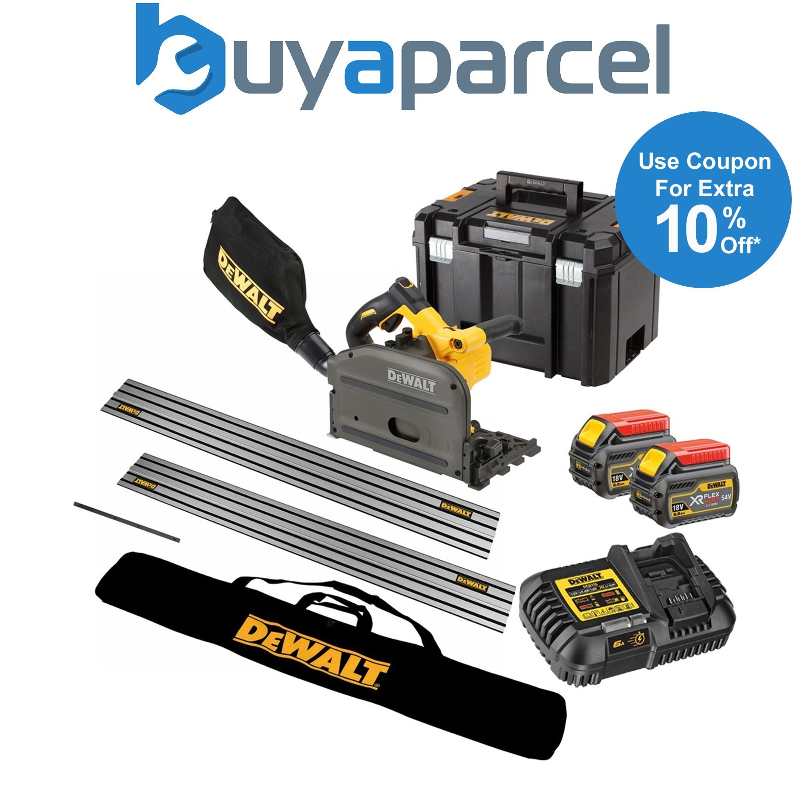 Dewalt DCS520T2 54v XR FLEXVOLT Cordless Plunge Saw - 2x6.0ah + 2 Guide Rails ++