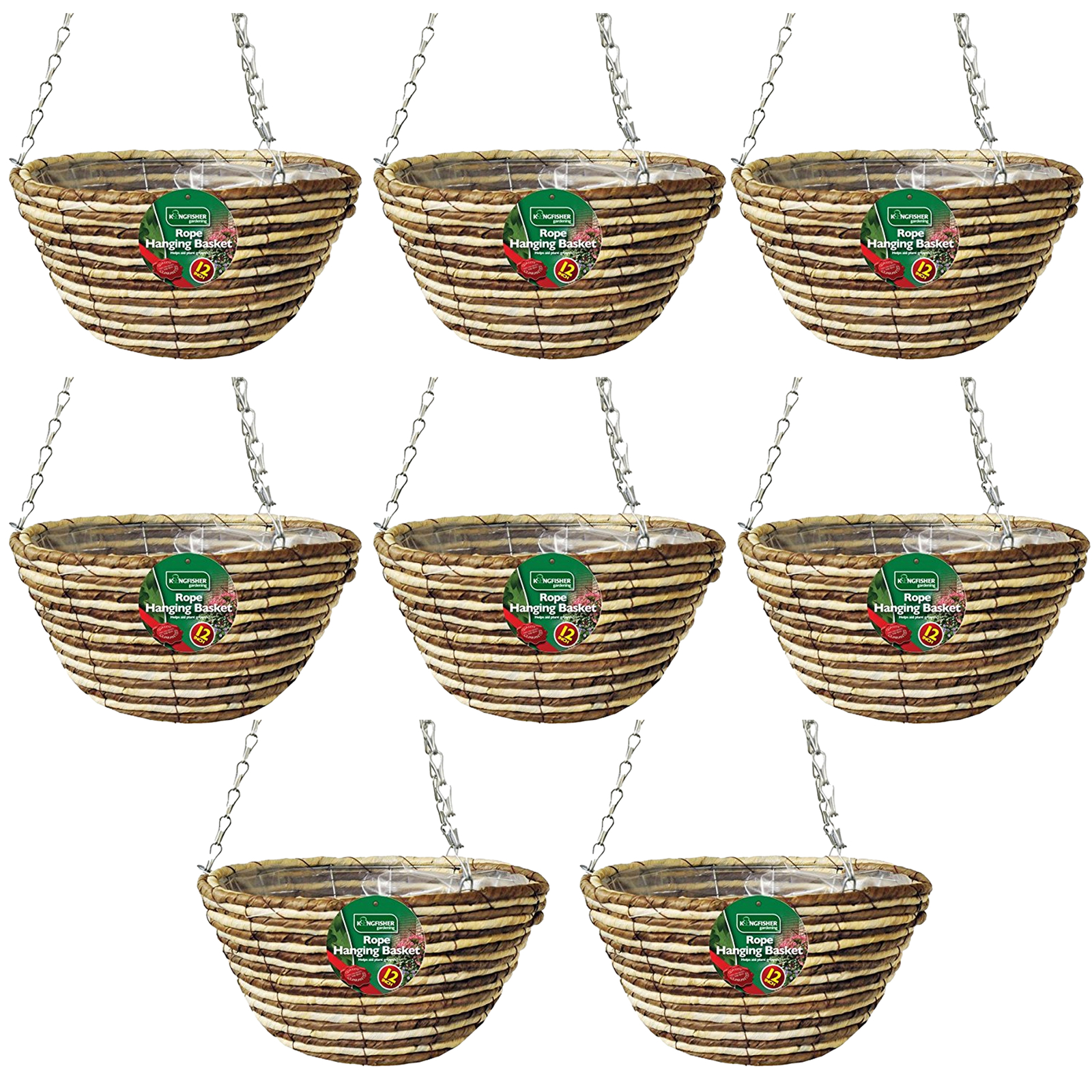 Set of 8 12 Inch Rope Hanging Basket Wire Chain Wicker Garden Planter Plants