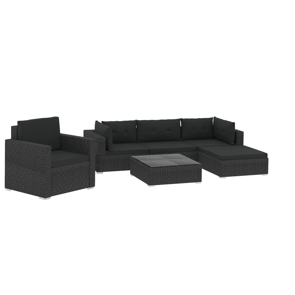6x Garden Lounge Set with Cushions Poly Rattan Black Outdoor Sofa Sets vidaXL