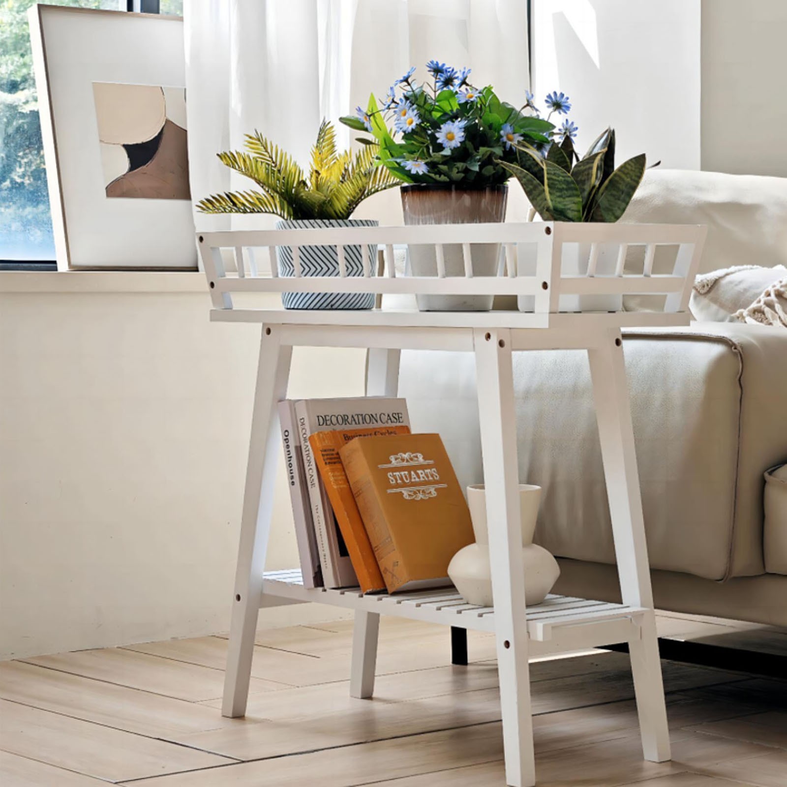 2 Tier Window Tall Plant Stand Corner Plant Pots Holder Side Table Display Rack