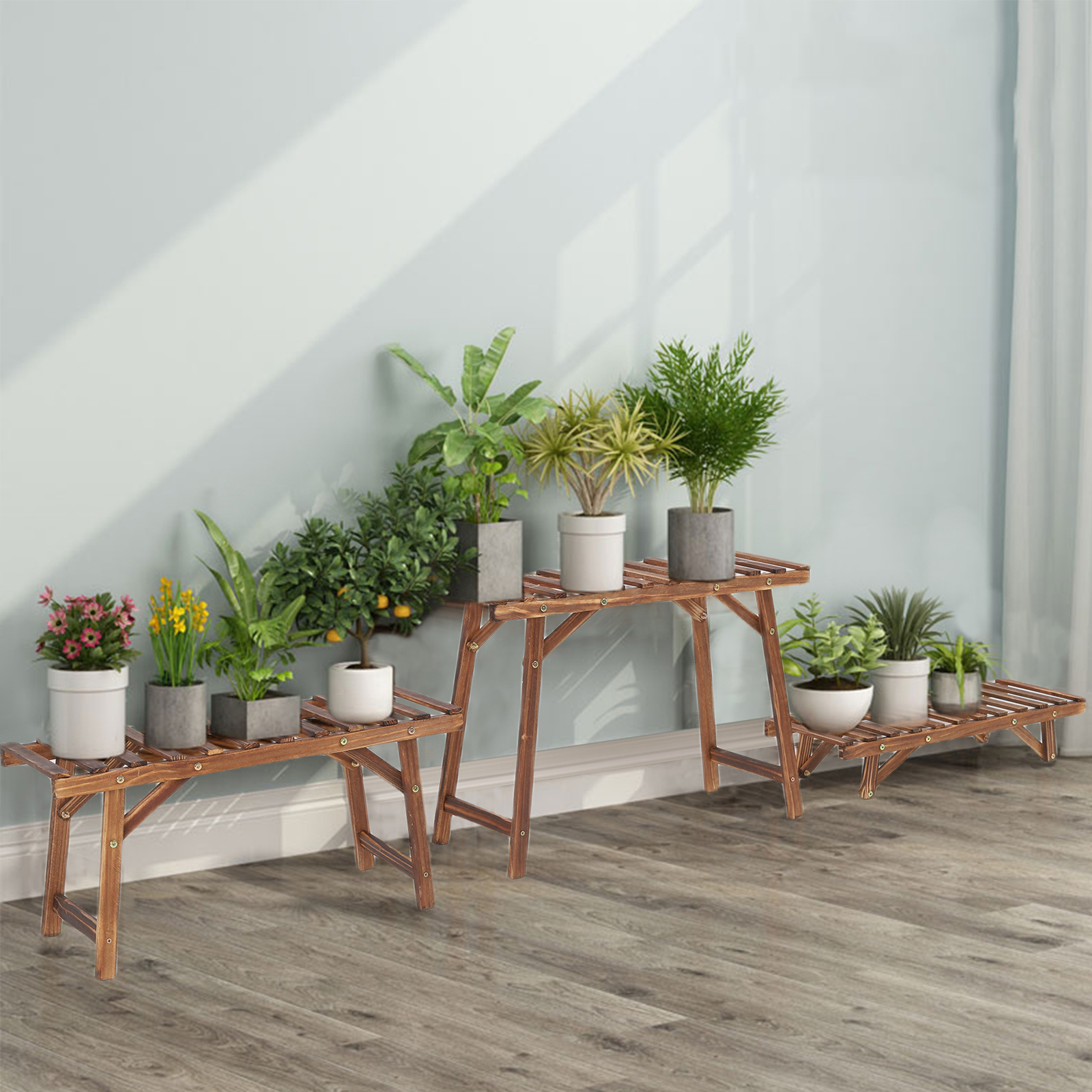 3 Tier Ladder Shelf Wood Plant Stand Indoor Outdoor Plant Display Rack Organizer