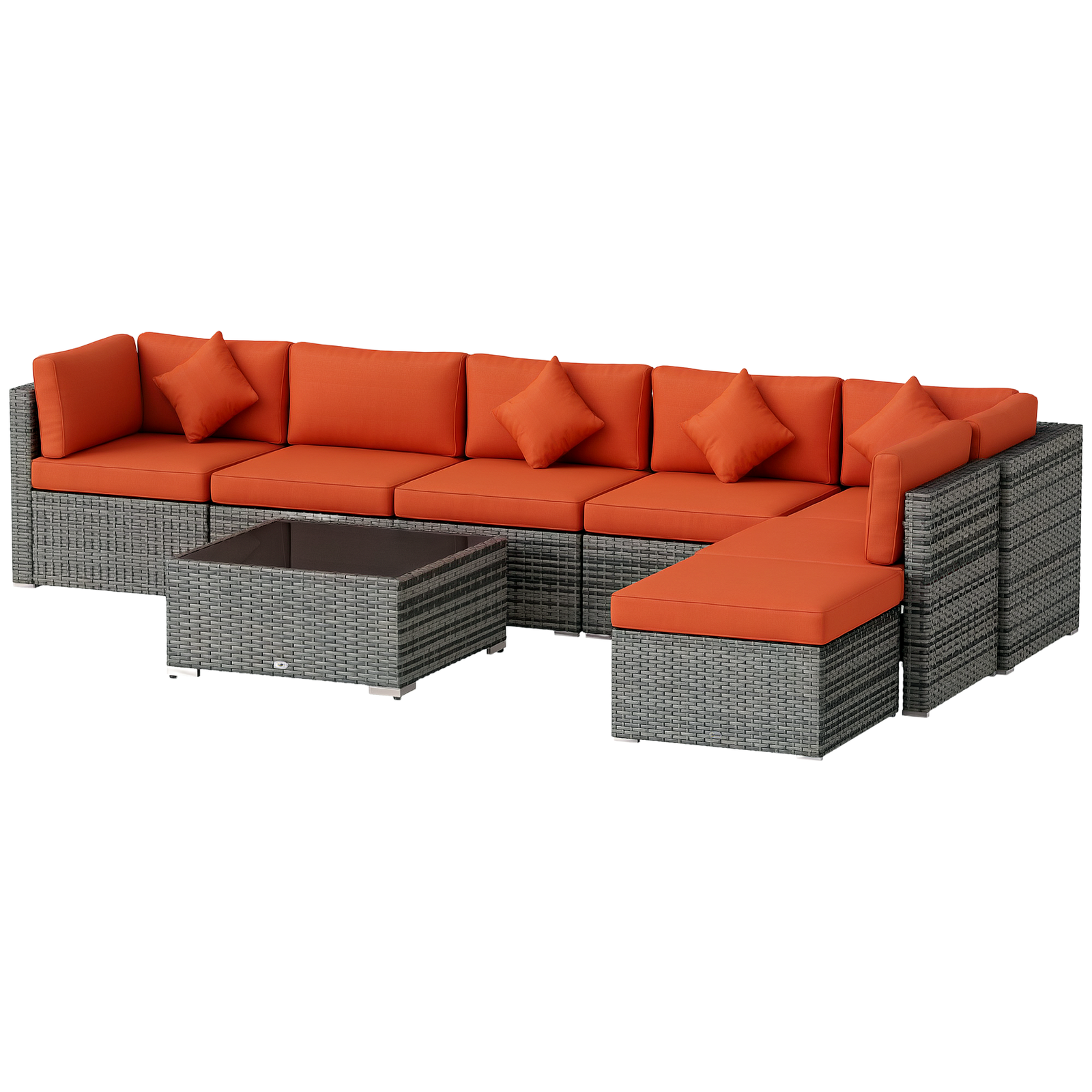 Outsunny 8 Pieces Patio Rattan Sofa Set Outdoor Garden Furniture Set Orange
