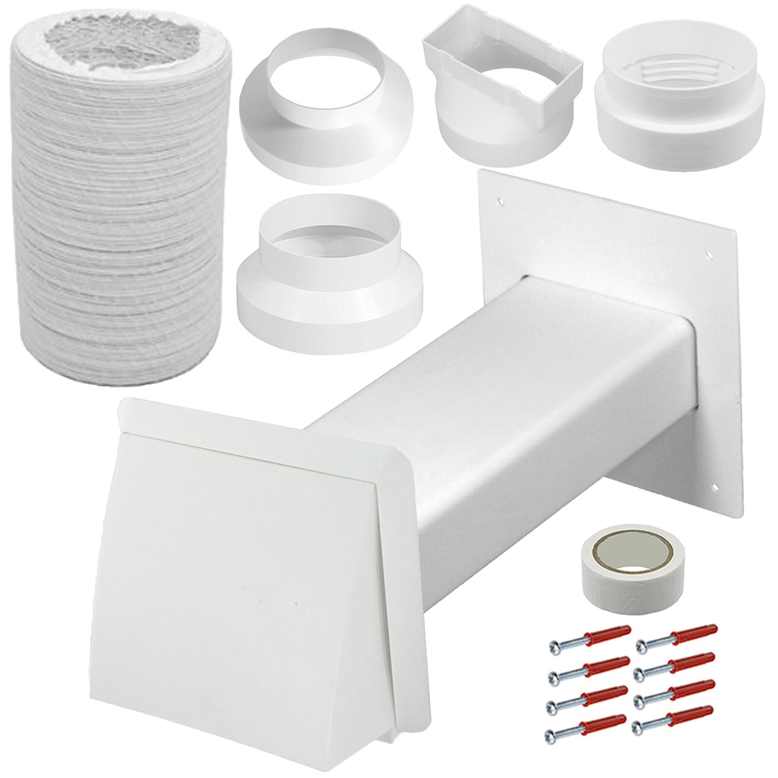Air Conditioner External Vent Kit 4" 5" 6" 100mm 125mm 150mm Wall Duct White
