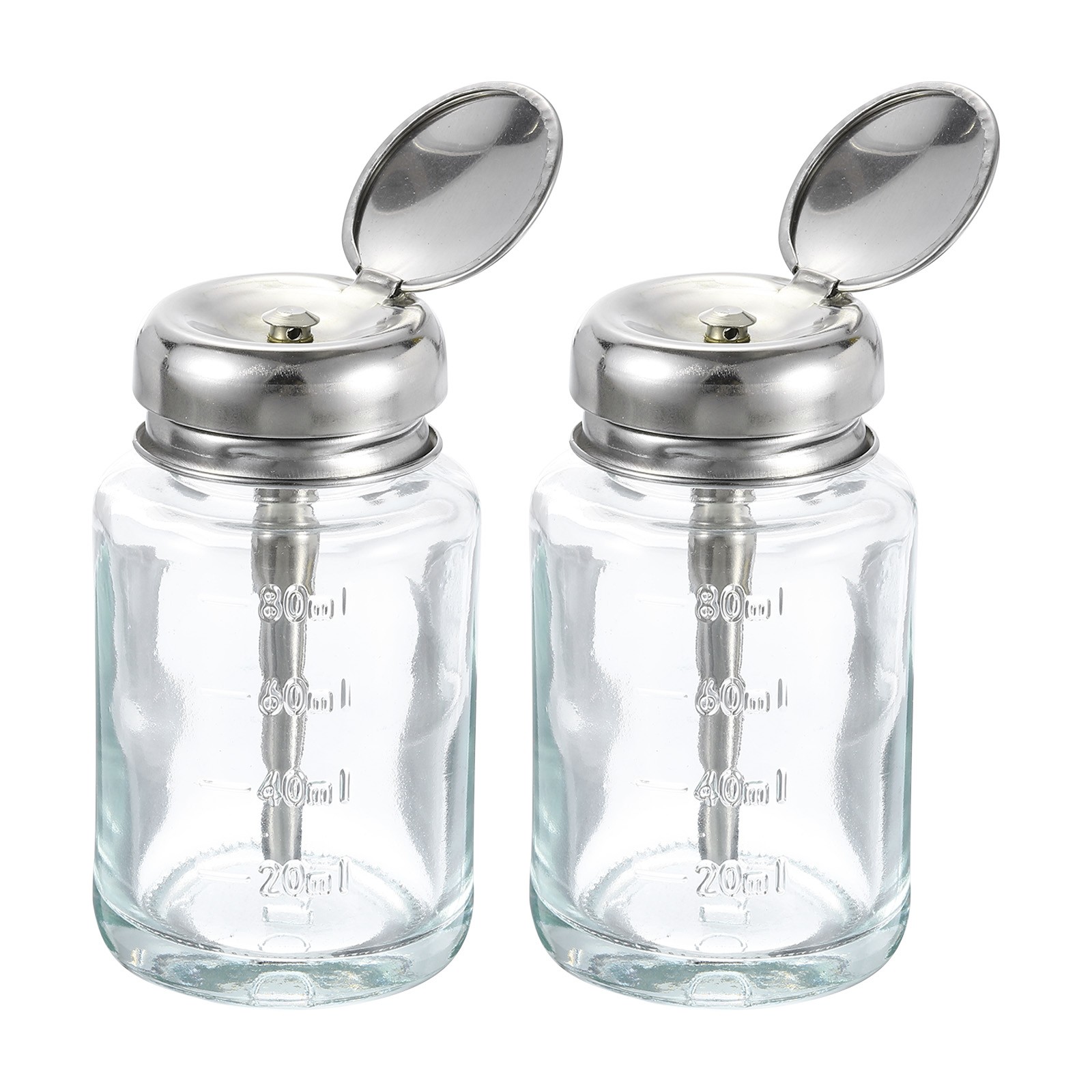 2 Pcs 80ML Glass Pumping Dispenser Bottle Press Push Down Alcohol Container