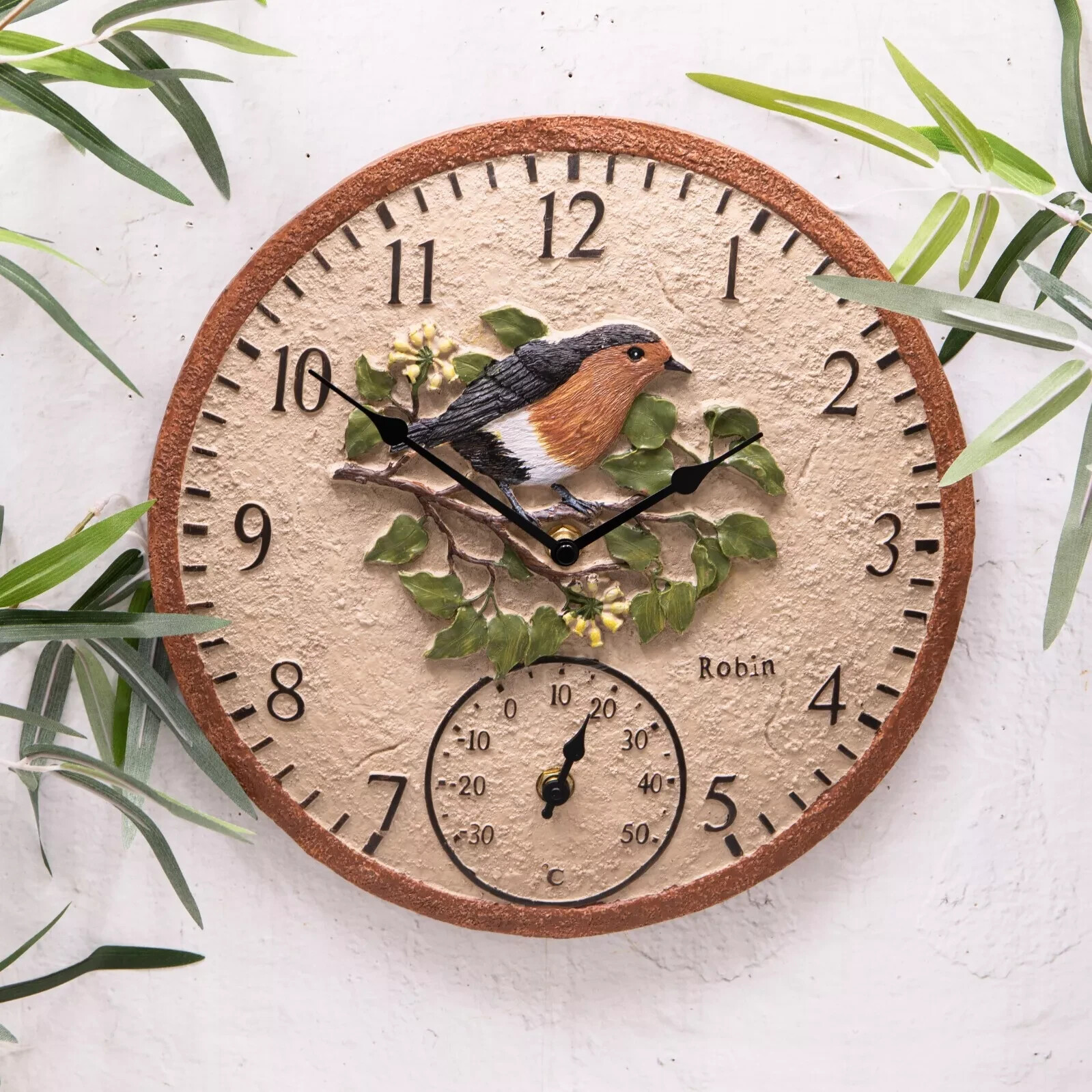 Outdoor Garden Wall Clock Large 12'' Bird Indoor Decor Outdoor Battery Powered