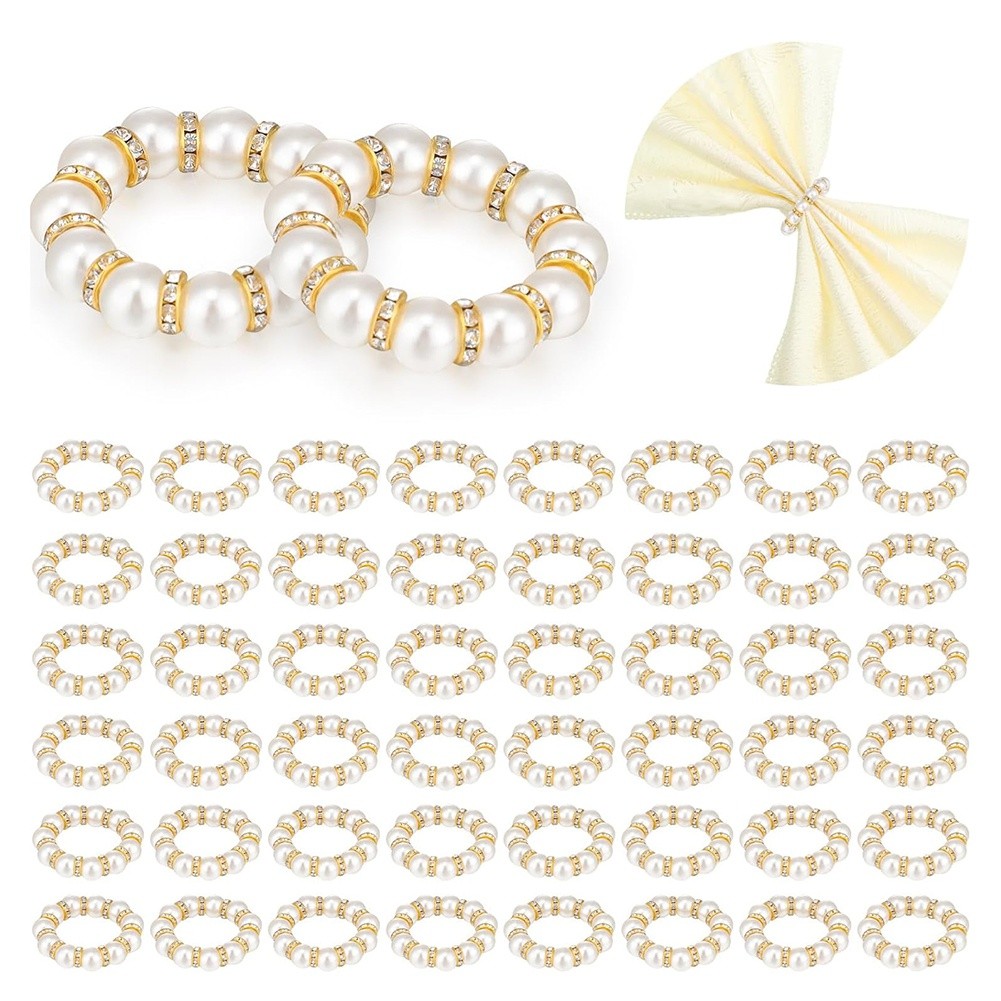 50 Pcs Napkin Rings Imitation Beaded Napkin Rings Elastic Rhinestone2562