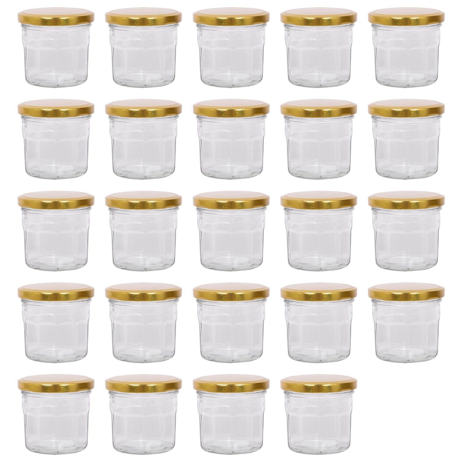 24x 130ml Glass Jam Jars with Gold Lids Chutney Preserve Honey Pickle Storage
