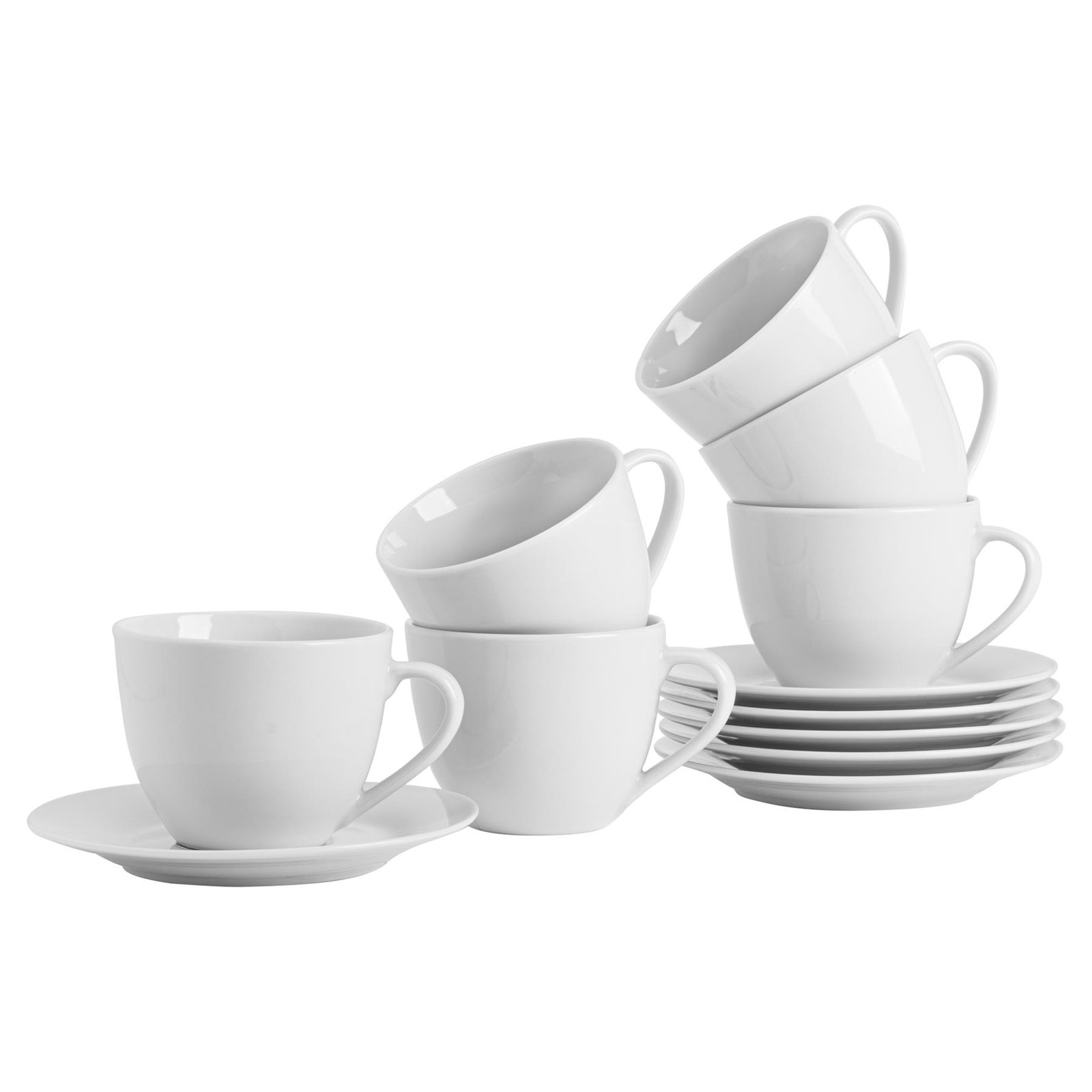 24 Piece Classic White Cappuccino Cup & Saucer Set Tea Coffee Mugs 320ml