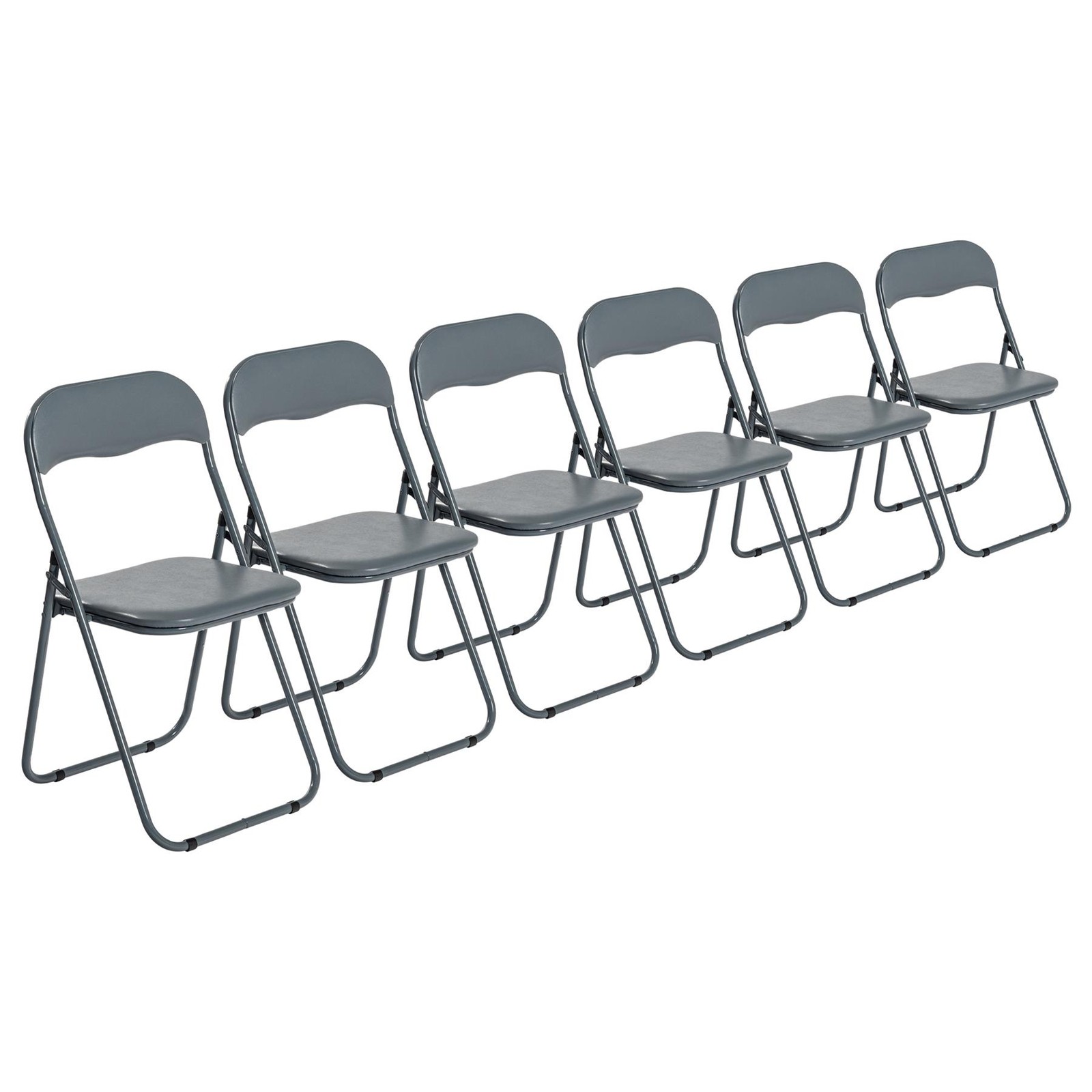 6x Padded Folding Chairs Easy Store Metal Frame Office Bedroom Seating Grey