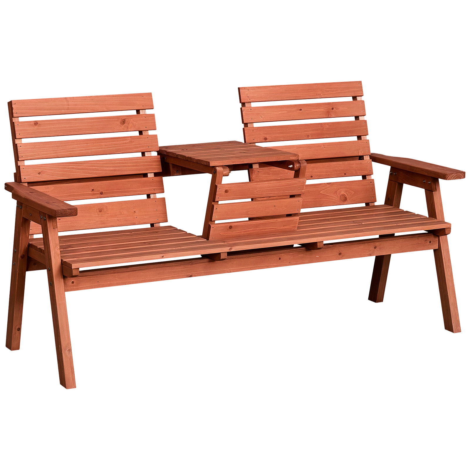 Outsunny Convertable 3-Seater Wood Bench Table Garden w/ Armrests Orange