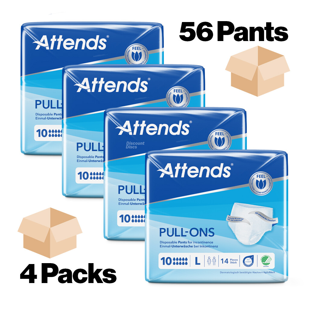 Attends 10L Pull up Pants Size LARGE Adult Nappies Incontinence - 4 Packs of 14