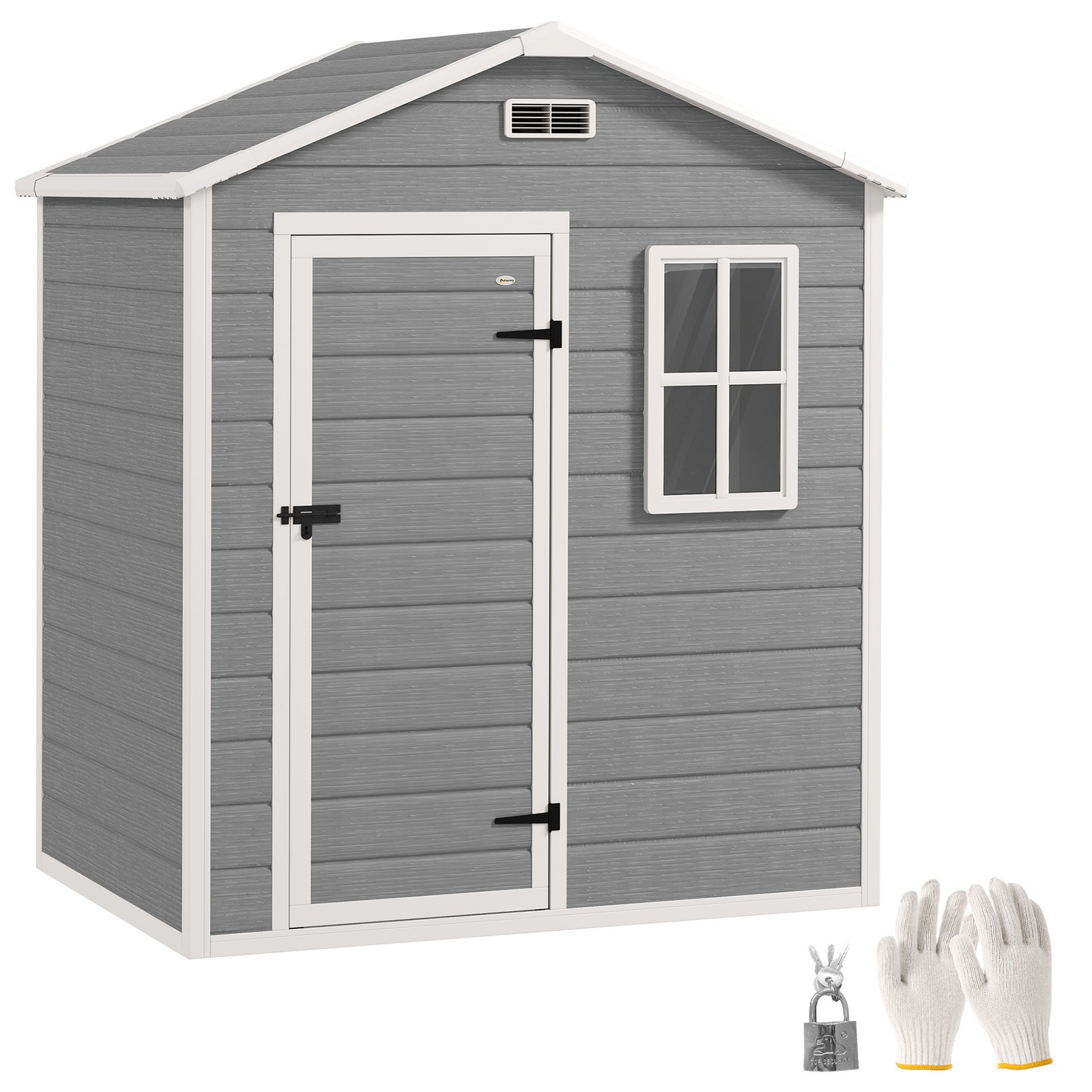Outsunny 6 x 4ft Resin Garden Shed with Floor and Window, Grey