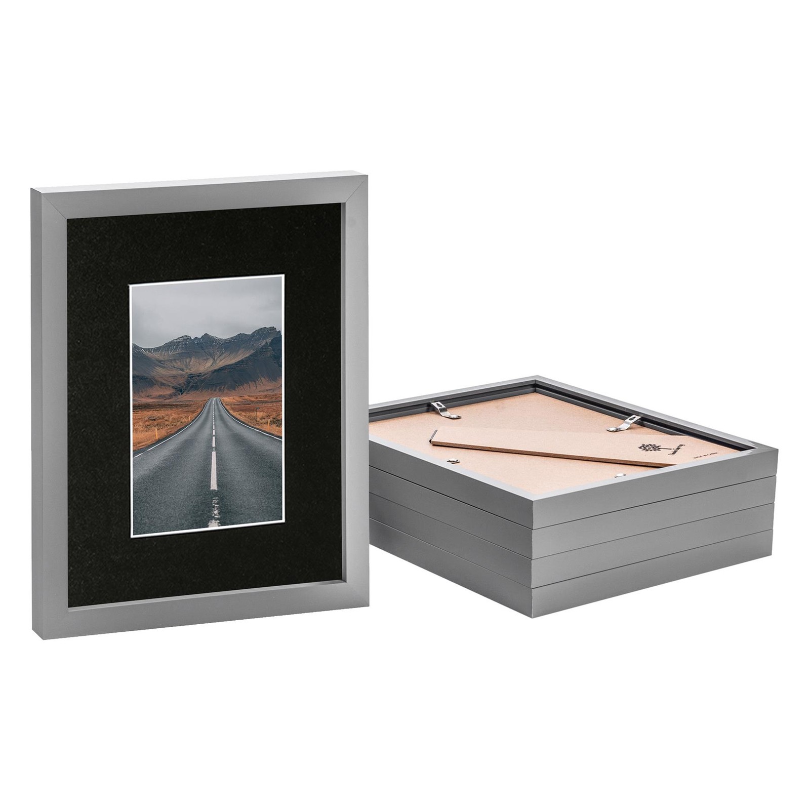 5x Grey 8" x 10" Photo Frames with Black 4" x 6" Mount Picture Wall Décor