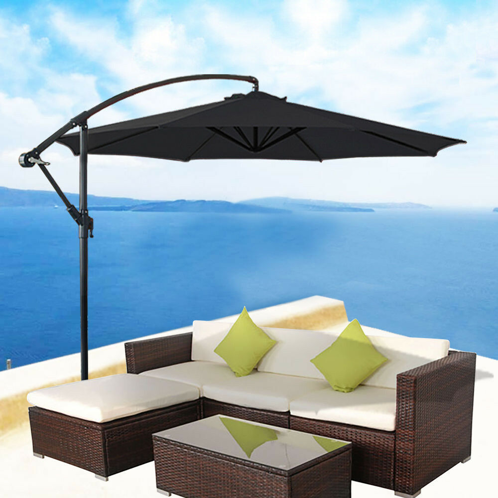 3M Garden Banana Parasol Sun Shade Patio Cantilever Hanging Umbrella Black