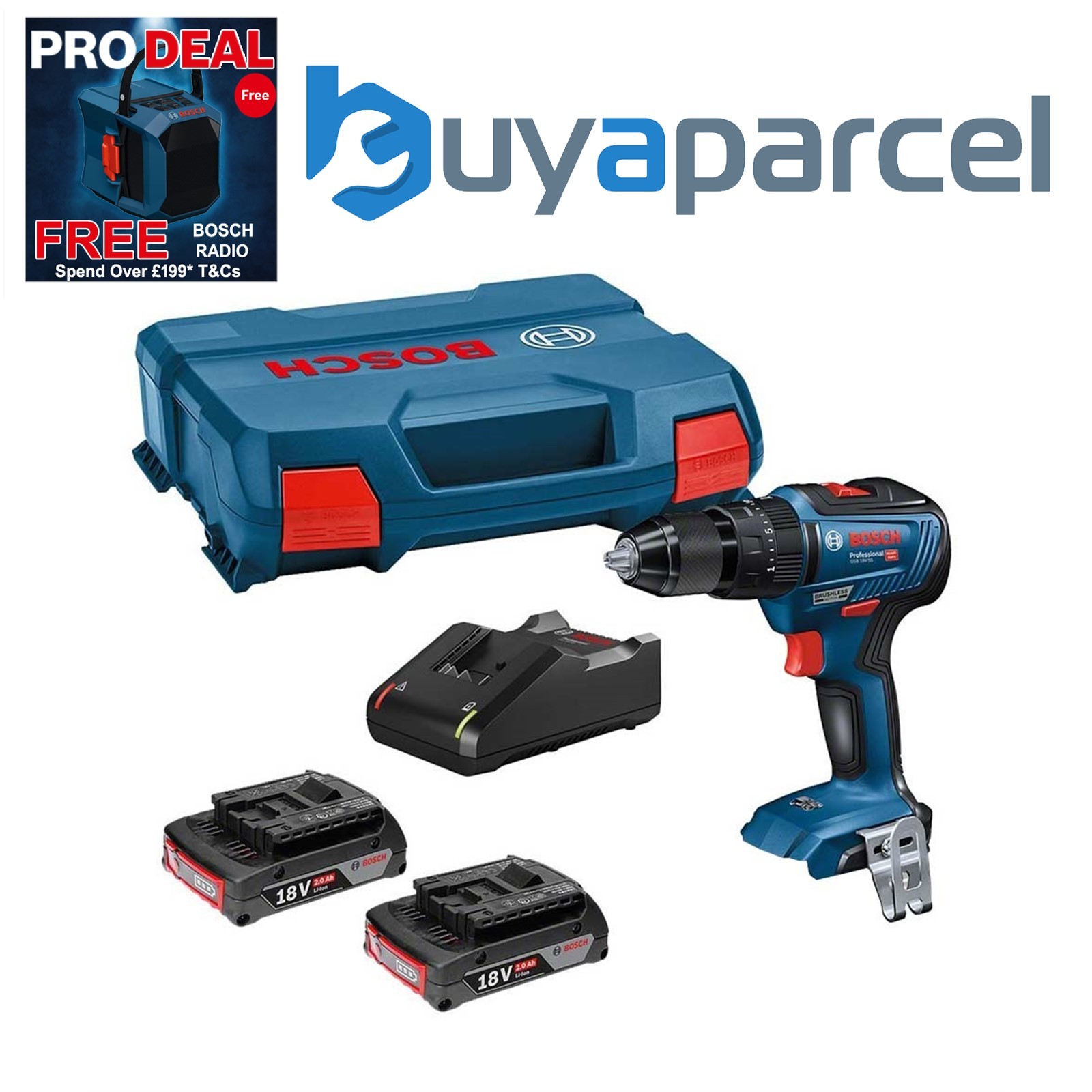 Bosch 18v GSB 18V-55 Brushless Combi Hammer Drill - 2 x 2.0ah Batteries