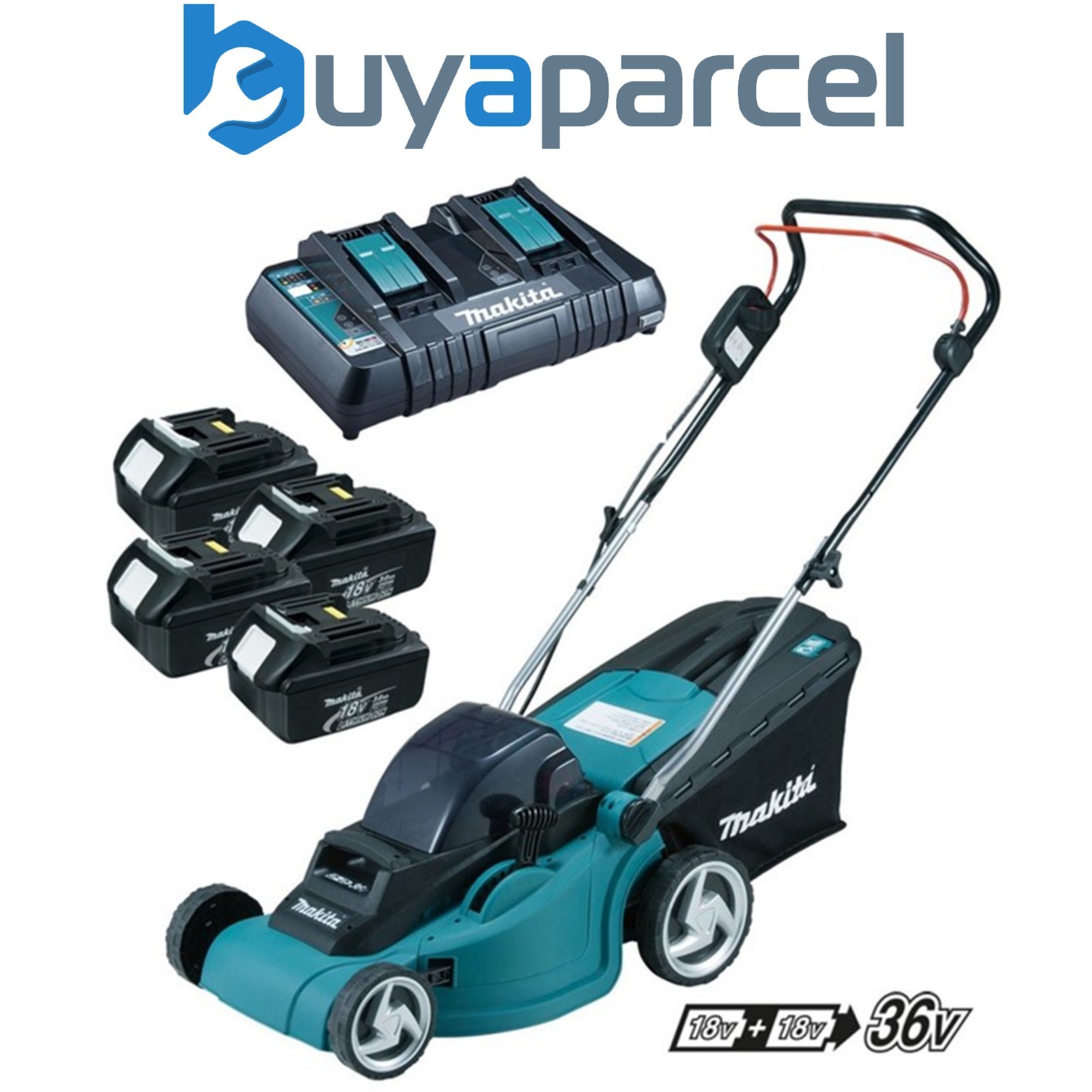 Makita DLM380PF4 18v 36v LXT Cordless Lawn Mower + 4 x 3.0ah Batteries + Charger