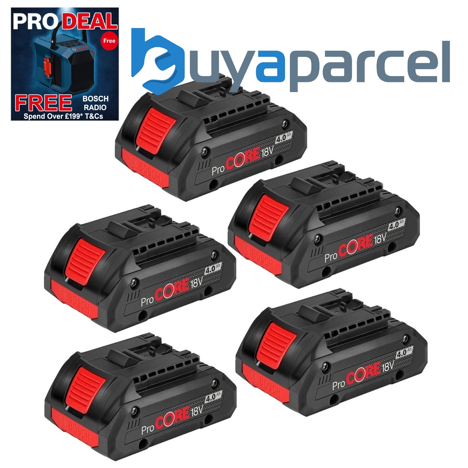 5 x Bosch 1600A016GB ProCORE GBA 18v 4.0Ah Lithium Ion Battery Cordless