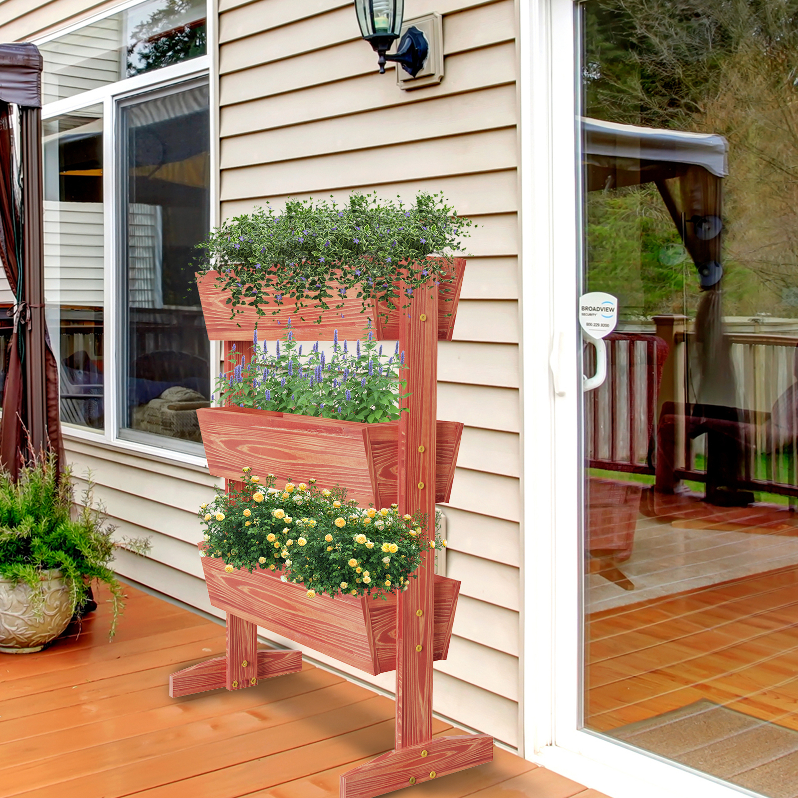3 Layers Raised Garden Bed Vertical Deep Wide Wood Flower Rack Storage Box Stand