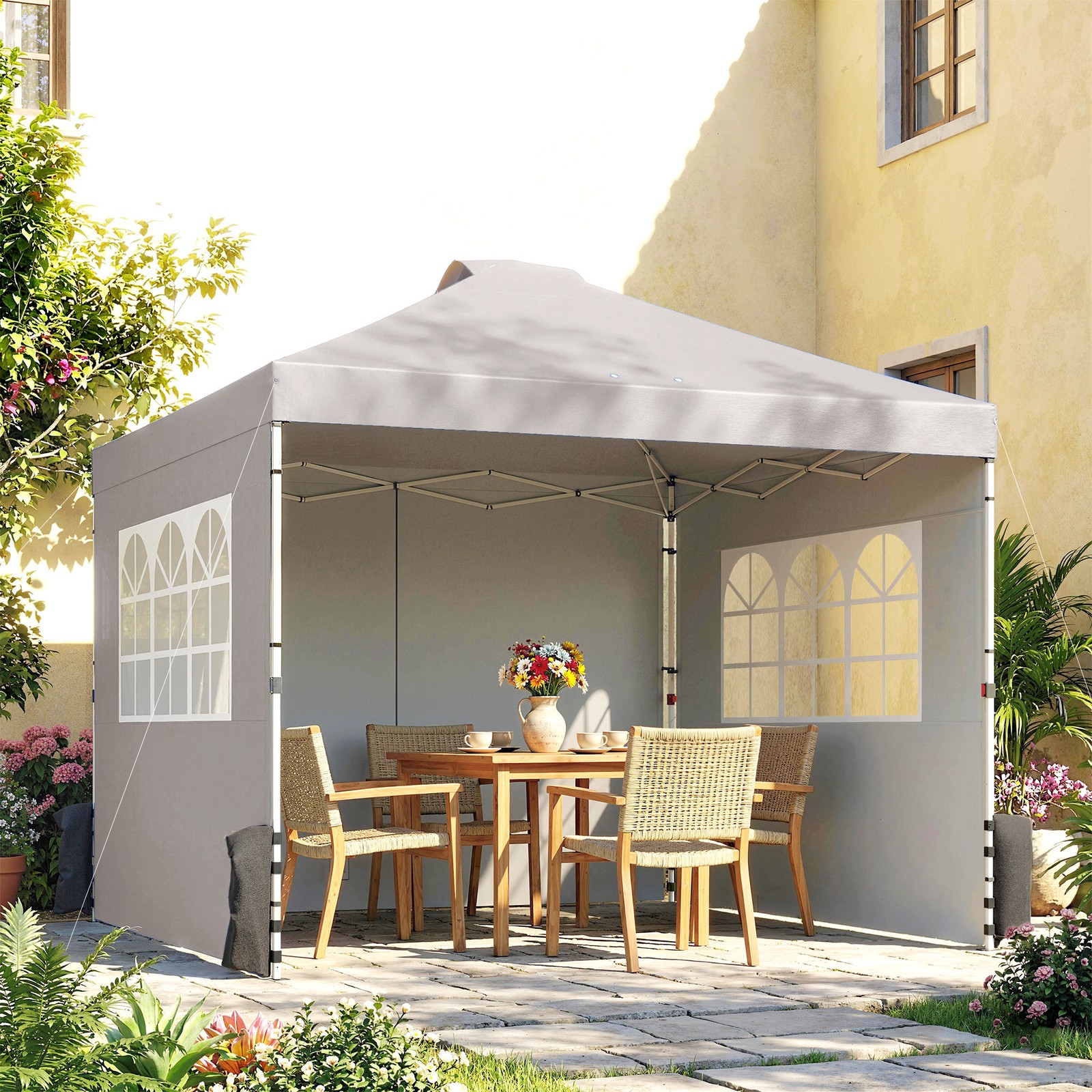 Pop Up Canopy with 3 Sidewalls, Waterproof Instant Shelter 3 x 3 (m) Grey