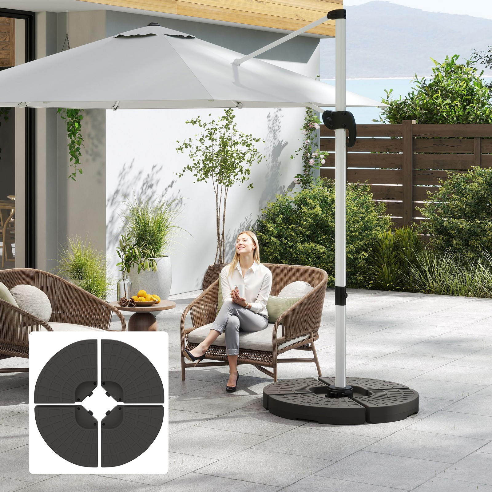 4PCs Cantilever Patio Parasol Cross Base Stand Water & Sand Fillable Weight
