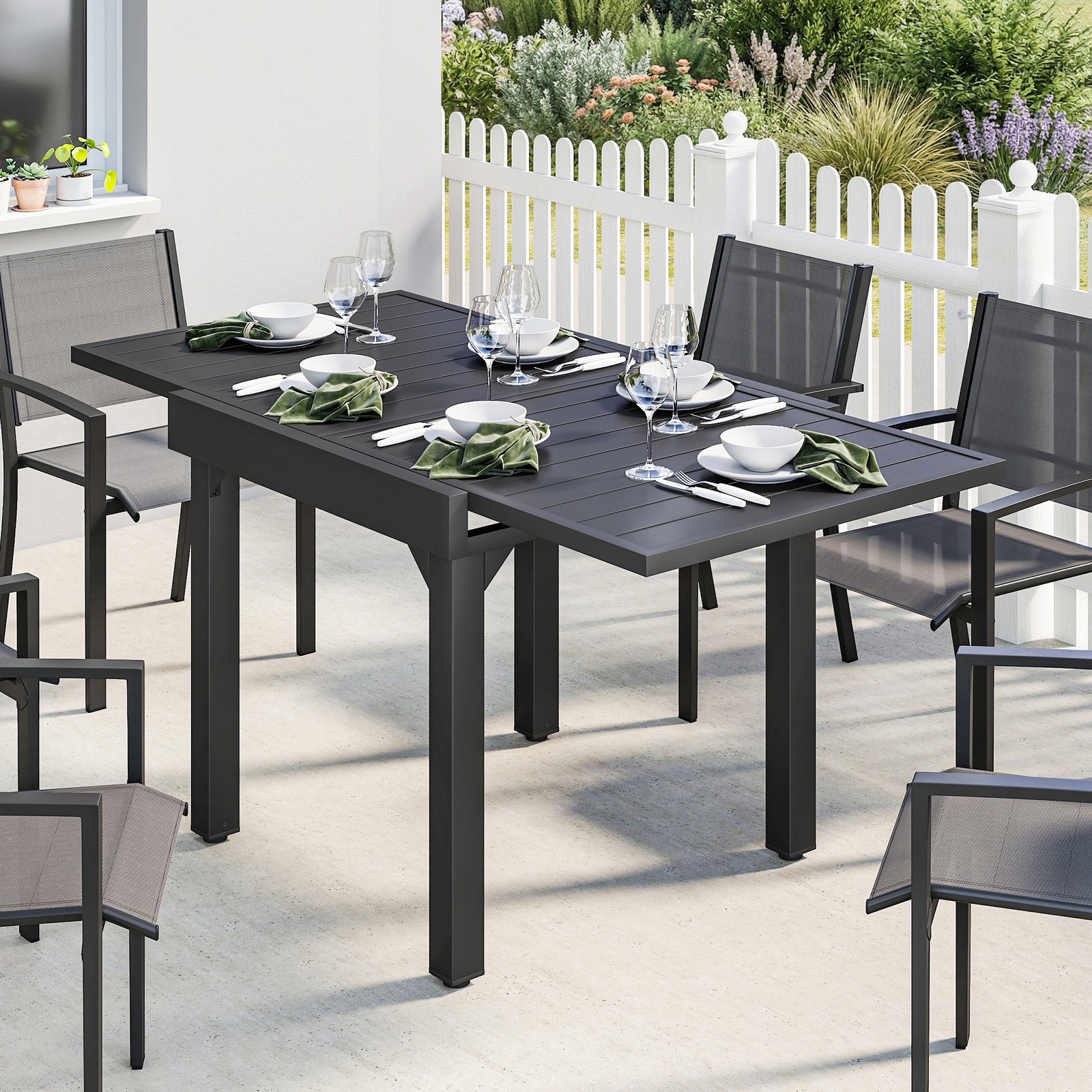 Extending Garden Table for 4-6, 80-160 cm Aluminium Extendable Dining Table