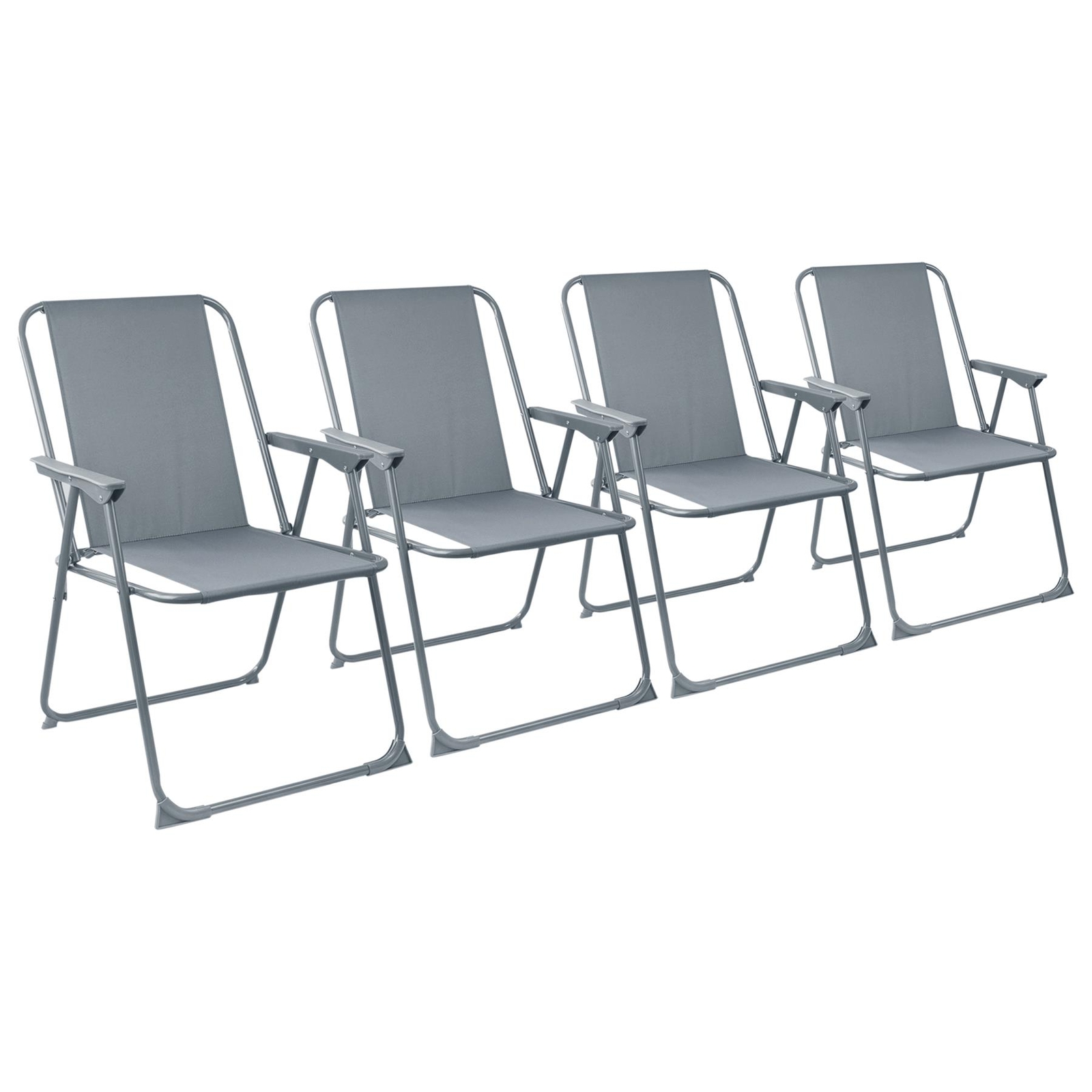 4x Folding Metal Beach Chairs Folding Beach Camping Garden 75cm Grey