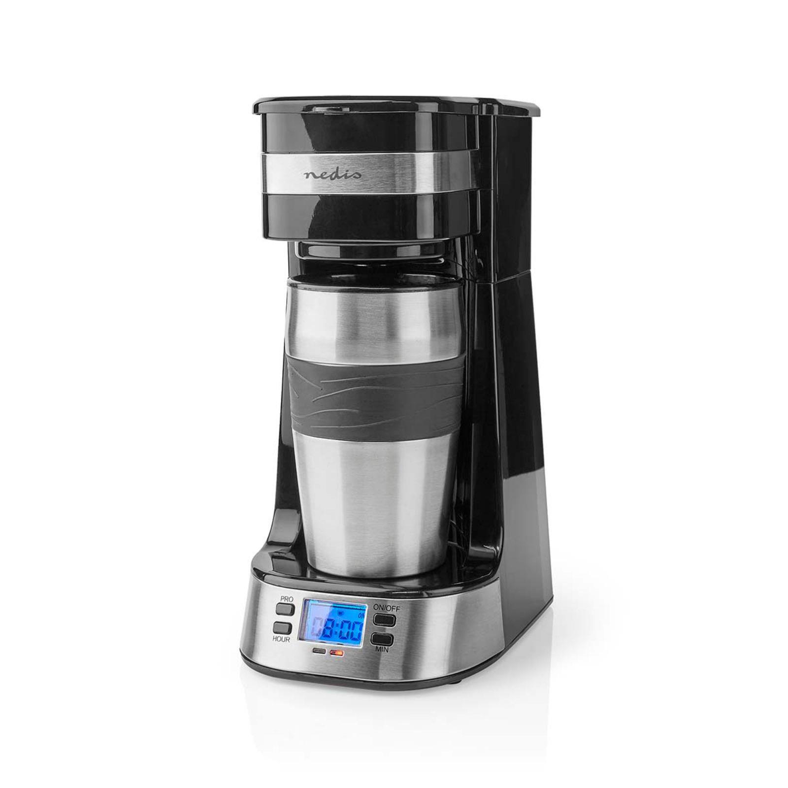 Single Serve 1 Cup Coffee Maker with Timer Auto Off Drip Stop + 420ml Travel Mug