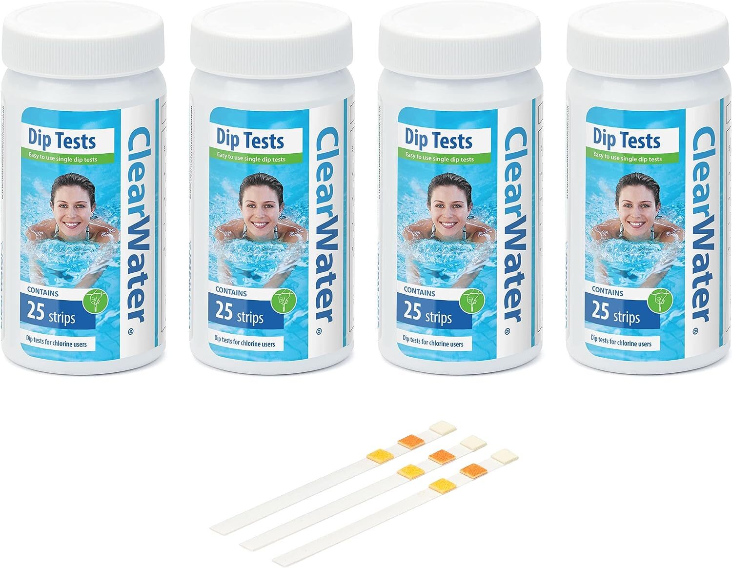 Clearwater Hot Tub, Pool and Spa Test Strips x 100 - 3 in 1 - Measures Chlorine