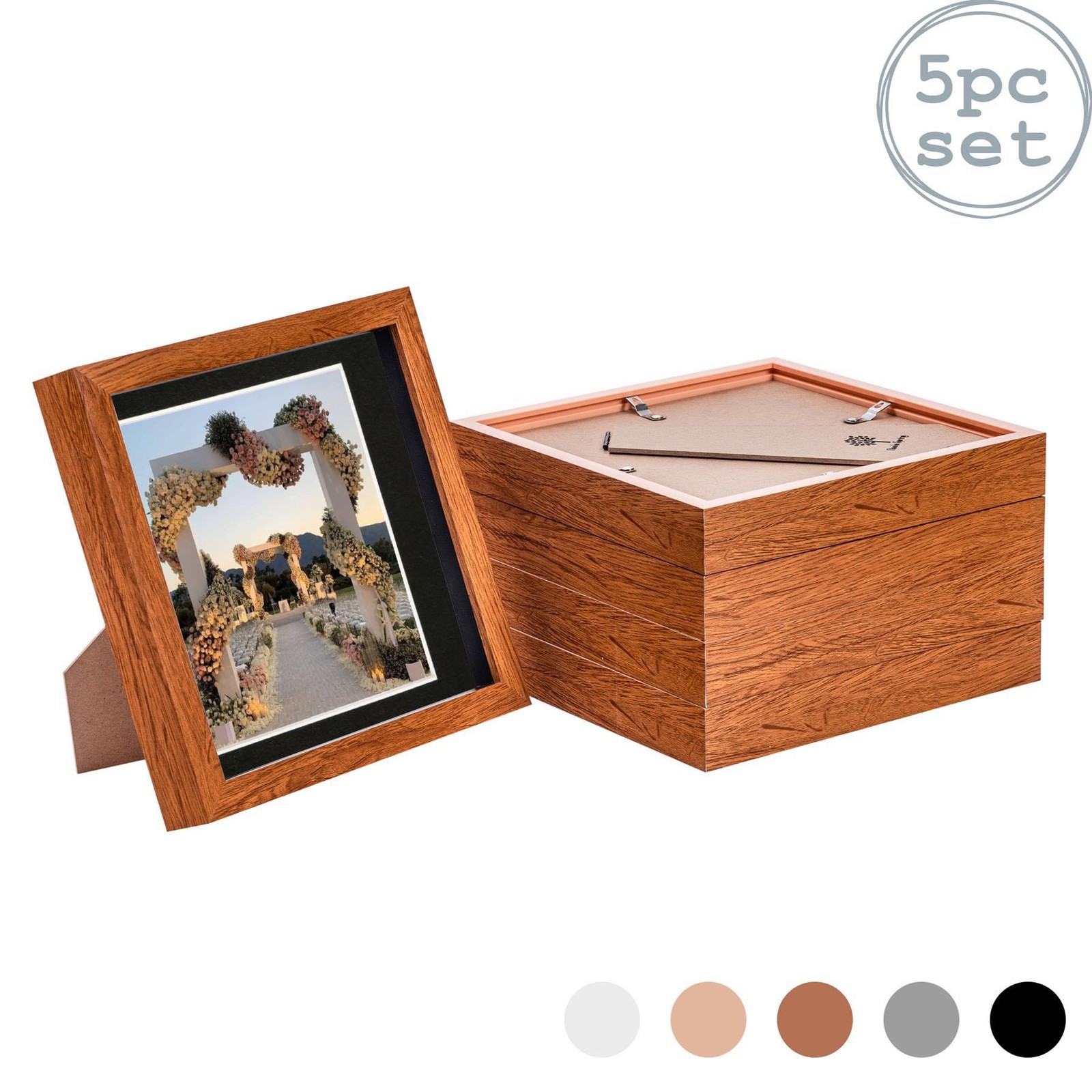 5x 3D Box Photo Frames Picture Display 8 x 8" with 6 x 6" Mount Dark Wood/Black