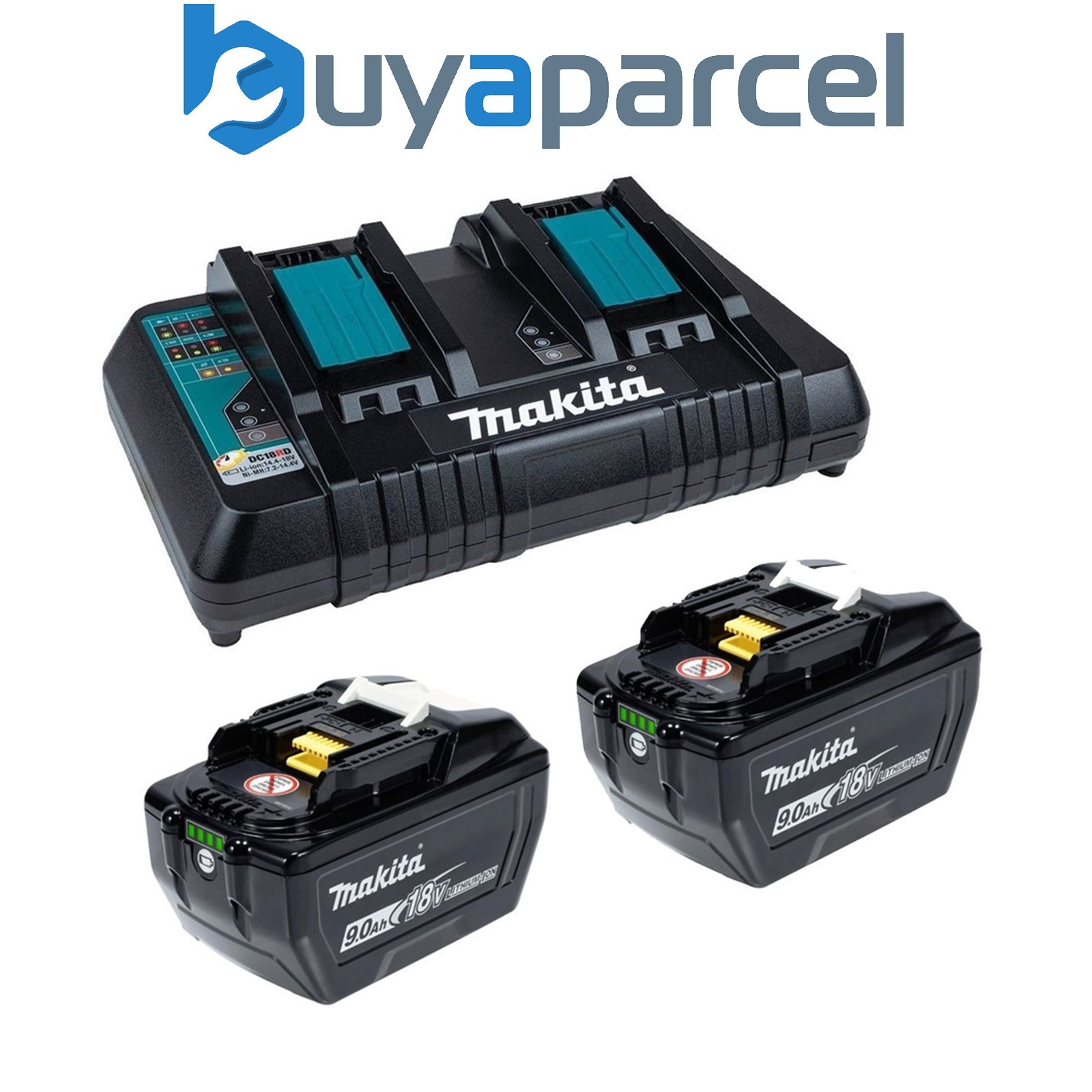 Makita BL1890 18v 2 x LXT 9.0ah Lithium-Ion Batteries + DC18RD Dual Port Charger