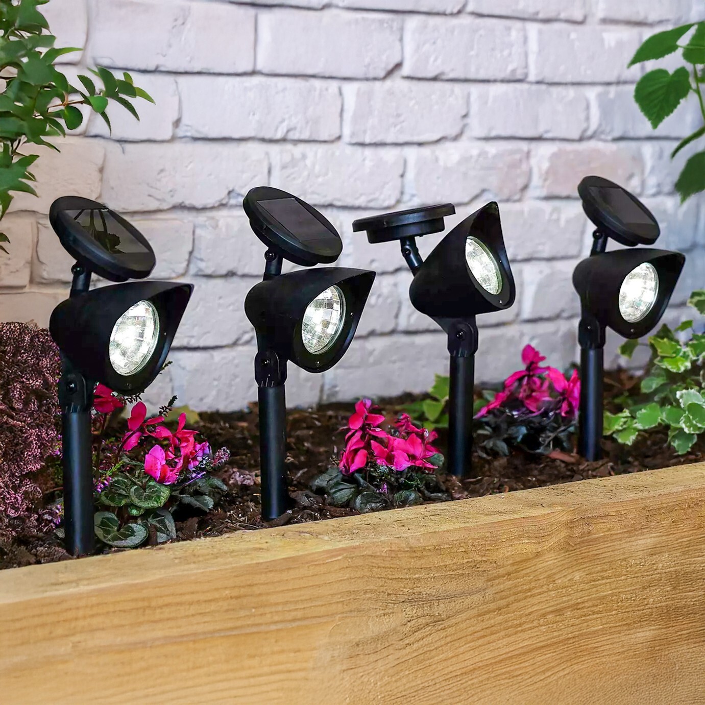 4pc Solar LED Spotlight Stake Patio Pathway Large Lighting Garden Outdoor 36cm