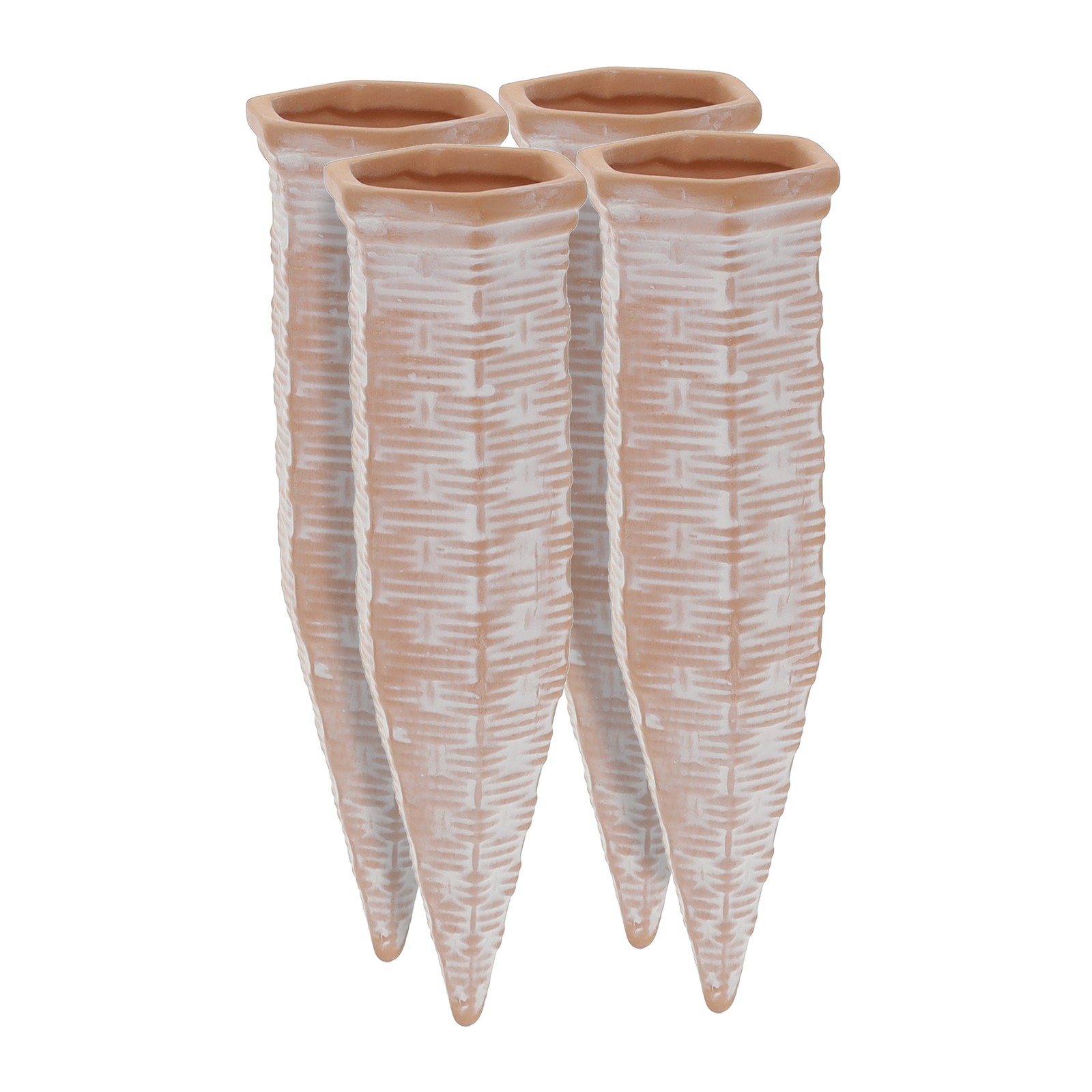 Set of 4 Clay Watering Stakes Pattern Spikes Plant Water System Cones Bottles