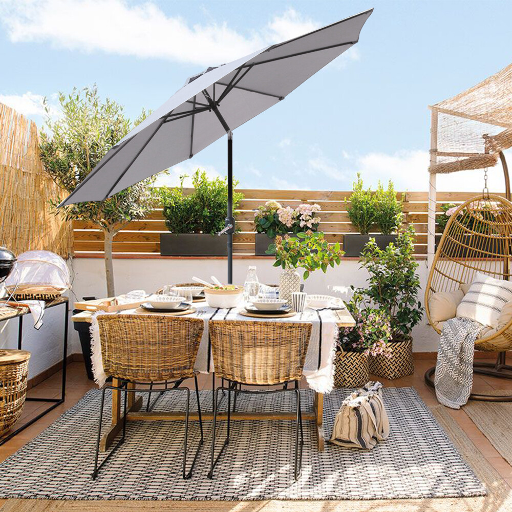 2.7M Outdoor Garden Parasol Patio Round Sun Shade Canopy Umbrella Crank Grey