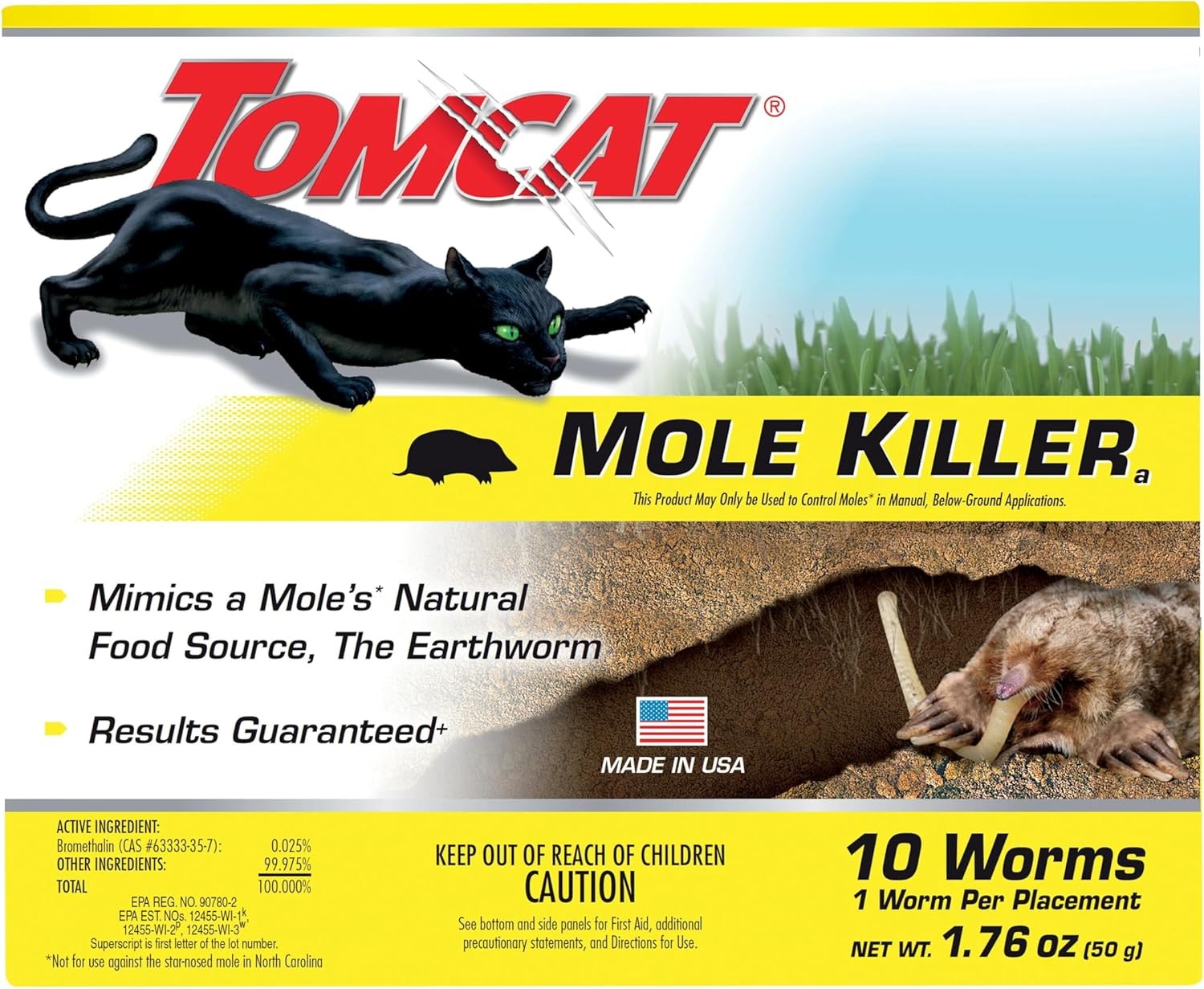 Tomcat Mole Killer(a) - Worm Bait - Includes 10 Worms per Box - Mimics a Mole's