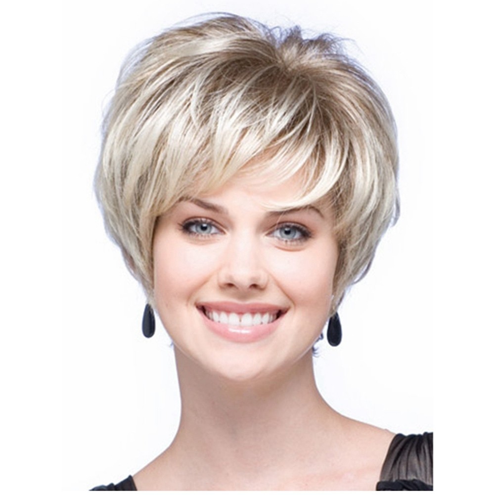 3X(Short Light Gold Wigs Short Hair Fashion Wig Synthetic Chemical Fiber8687