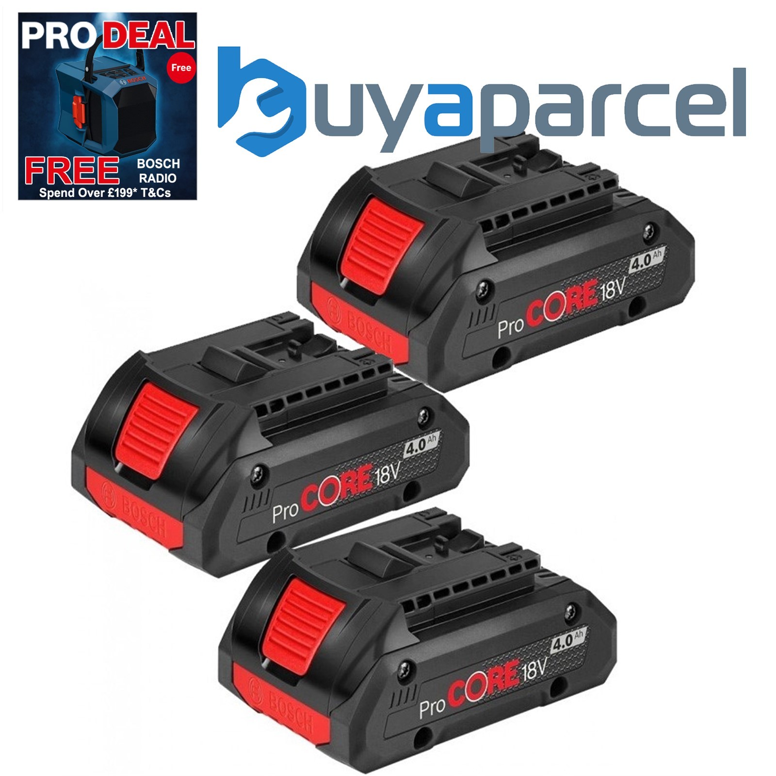 3 x Bosch 1600A016GB ProCORE GBA 18v 4.0Ah Lithium Ion Battery Cordless