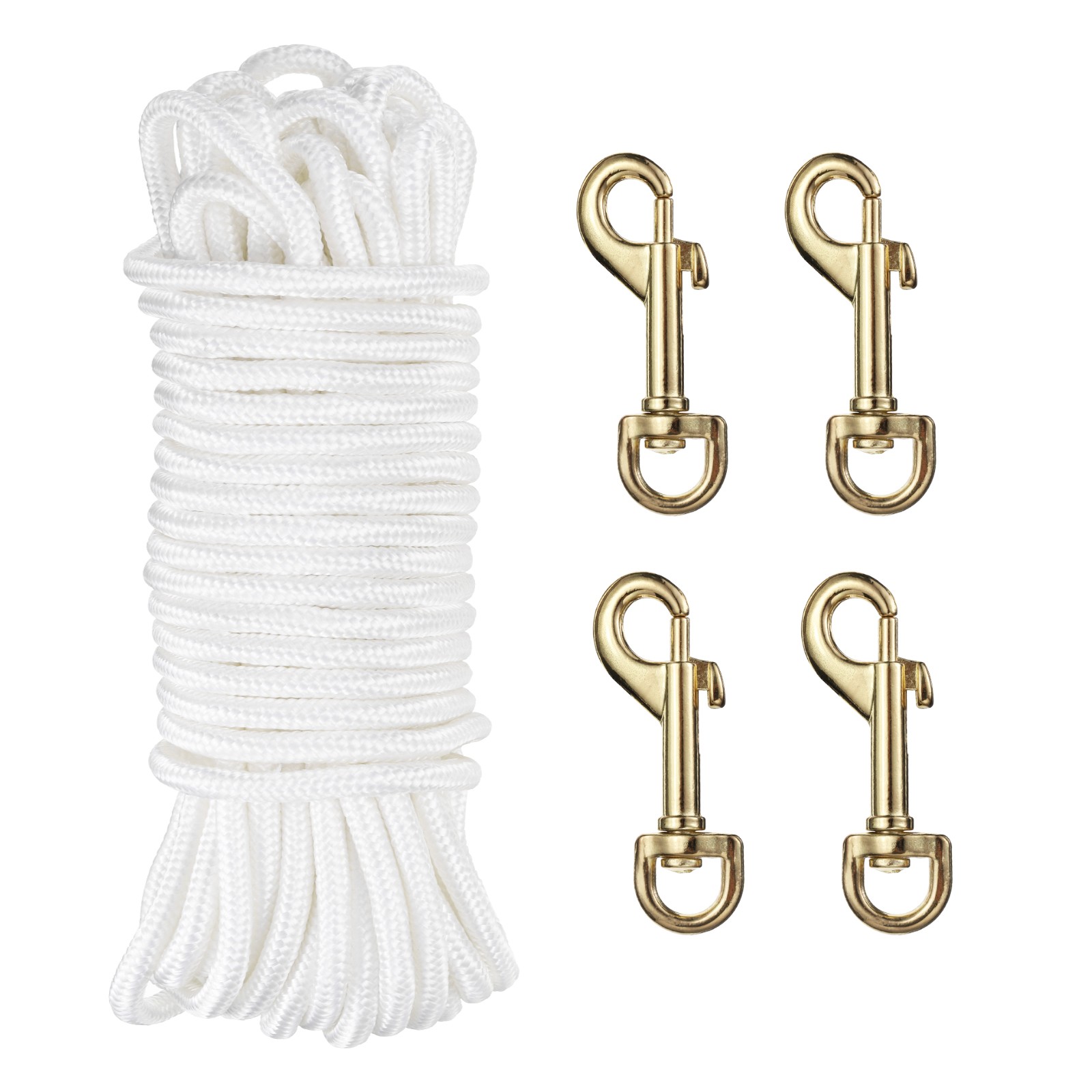 100Ft Flag Pole Rope 15/64" Thick with 4 Pcs Zinc Alloy Flagpoles Clips Black