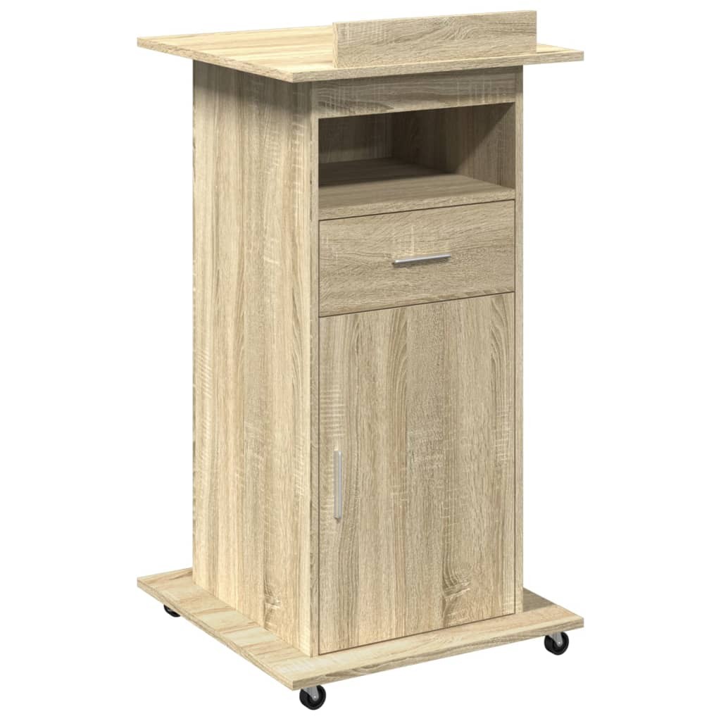 Lectern with Wheels and Drawer Podium Stand Sonoma Oak Engineered Wood vidaXL