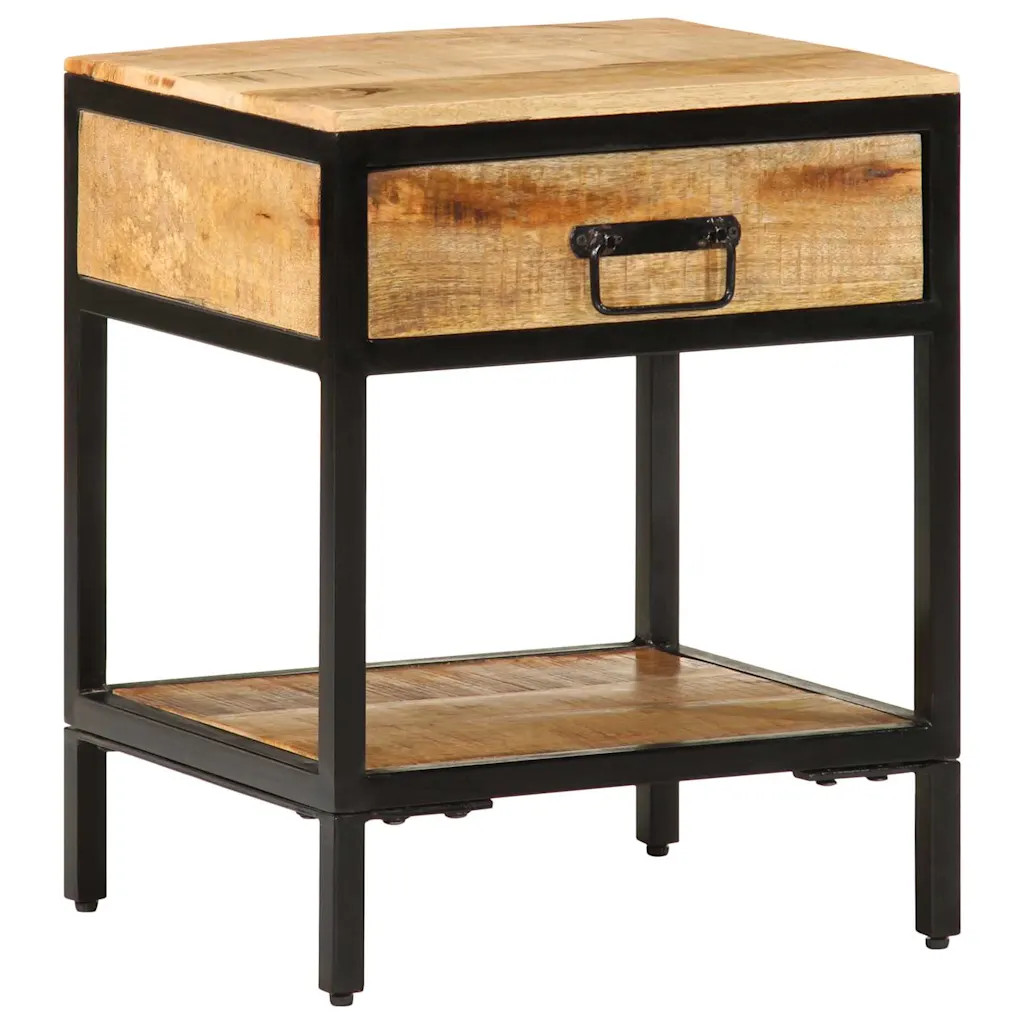 vidaXL Bedside Table Brown 40 x 35 x 50 cm Solid Mango Wood and Metal, Rustic Ma