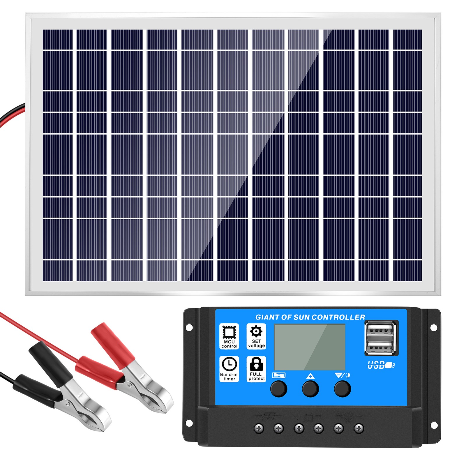 30W 12V Solar Panel Battery +40A Controller for RV Car Boat Home Camping K3D1