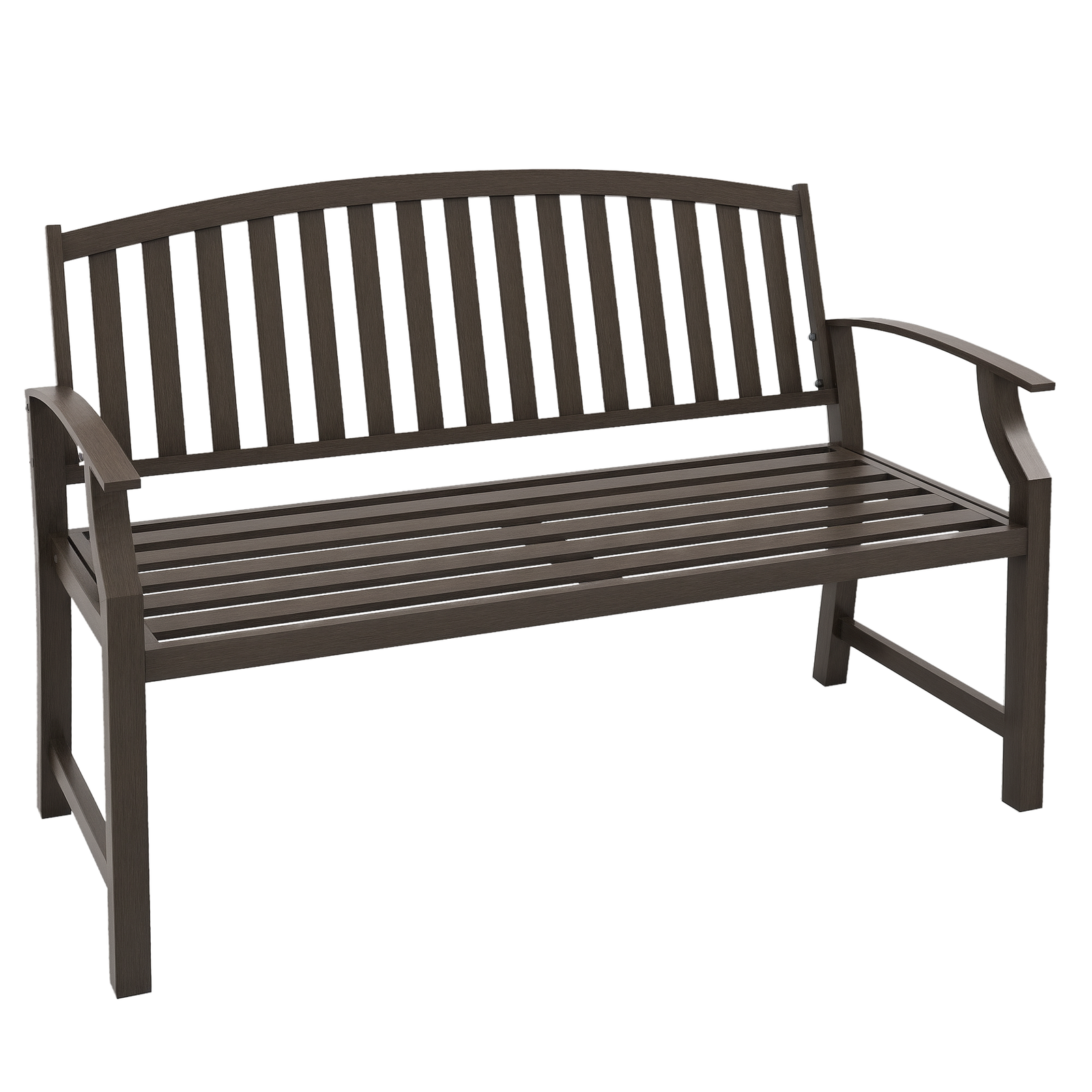 Outsunny Garden Bench with Slatted Seat and Backrest, Curved Armrest, Brown