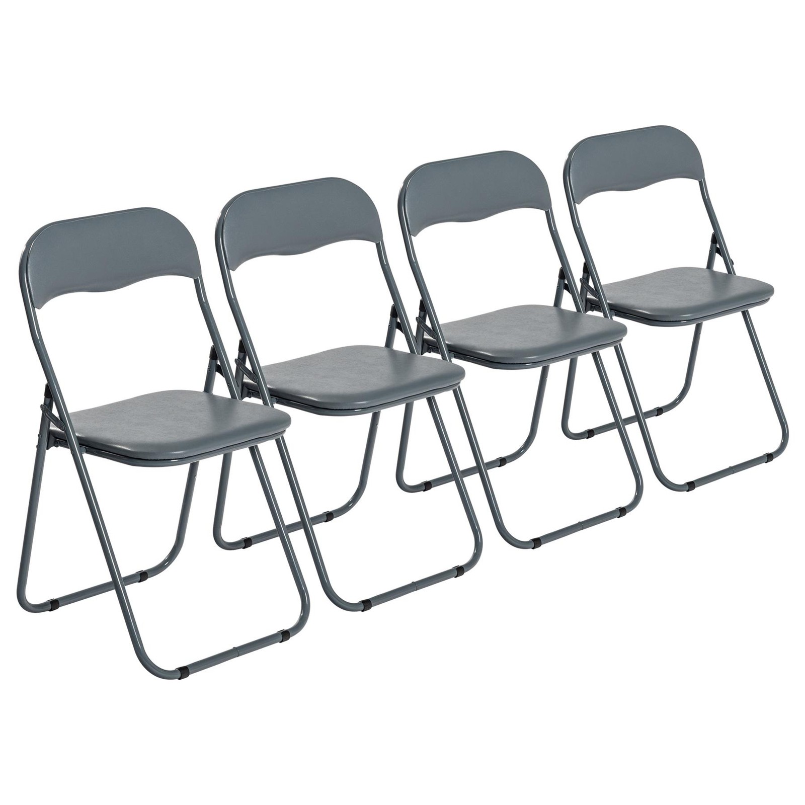4x Padded Folding Chairs Easy Store Metal Frame Office Bedroom Seating Grey