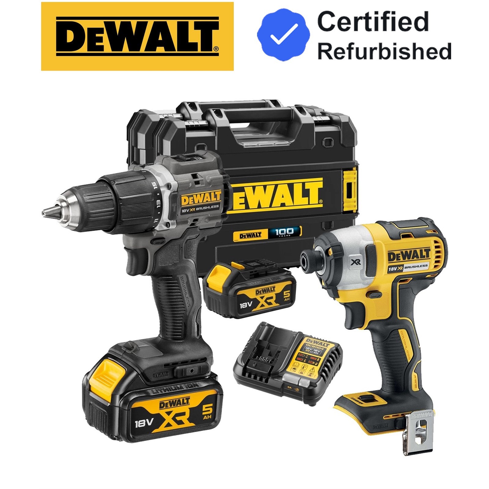 Dewalt 18v XR Brushless Twin Pack - Compact Combi Hammer Drill + Impact Driver