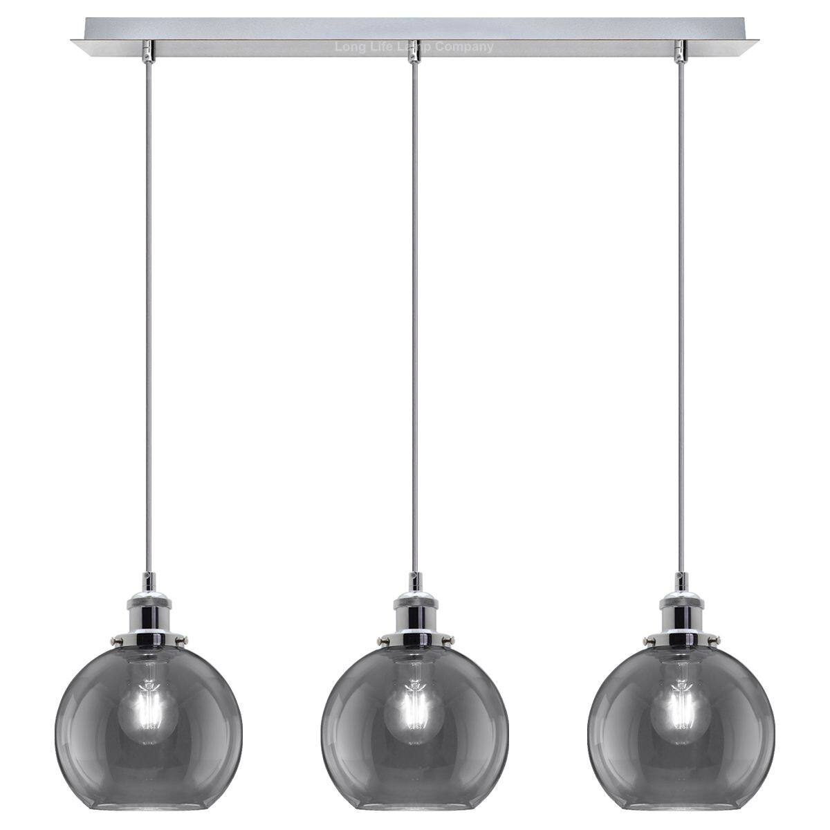 Modern Vintage Grey Glass Ceiling Light 3 Globe Shades Round Pendant Lamps H3044