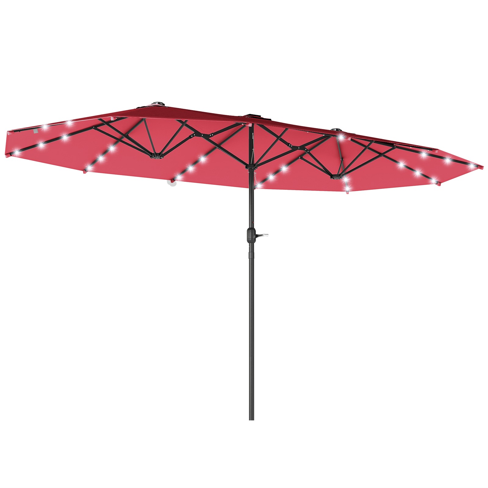 Outsunny 4.4m Double-Sided Sun Umbrella Patio Parasol Solar Lights Wine Red