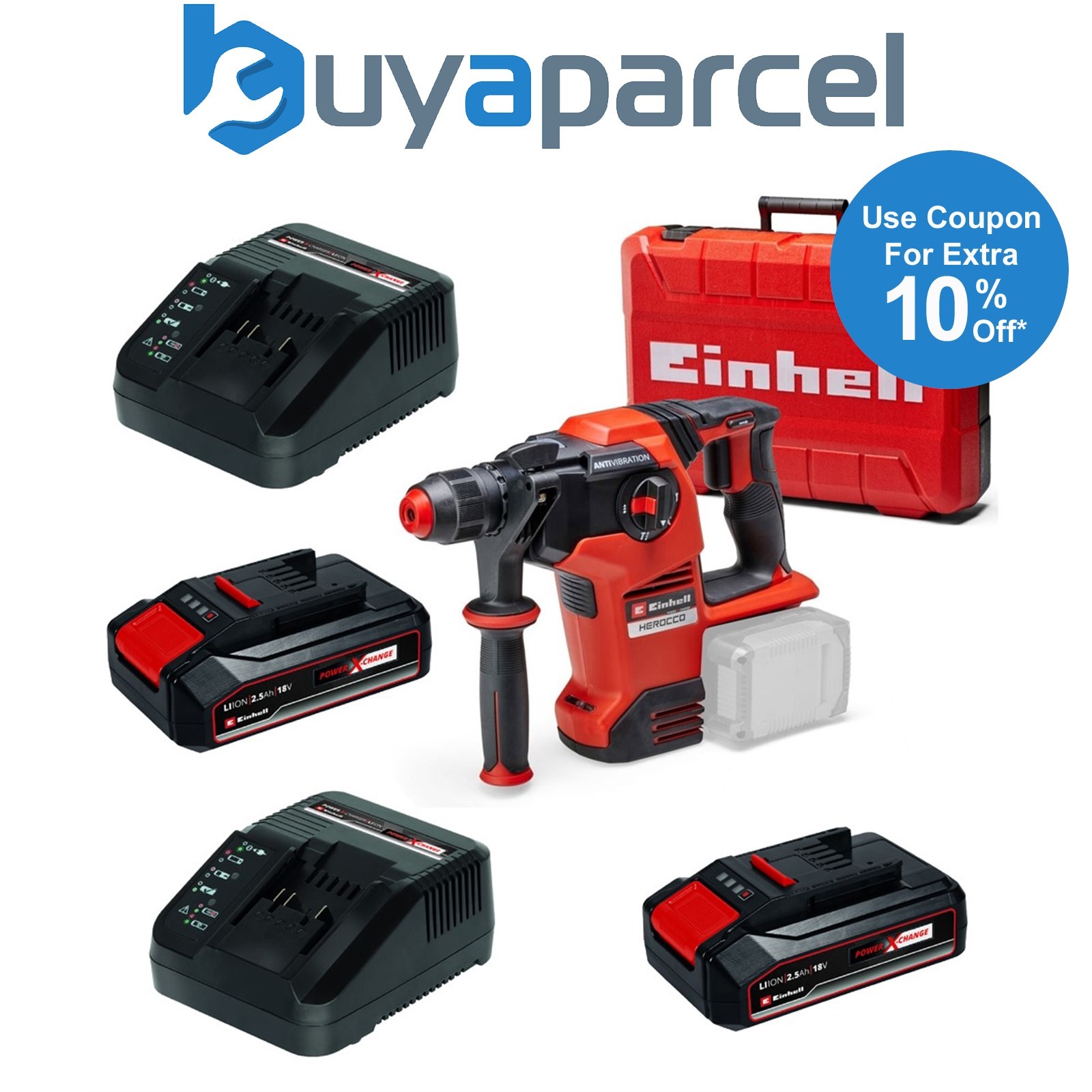 Einhell 18v 36V Power X-Change 18v Cordless SDS Hammer Drill HEROCCO 36/28 2x2.5