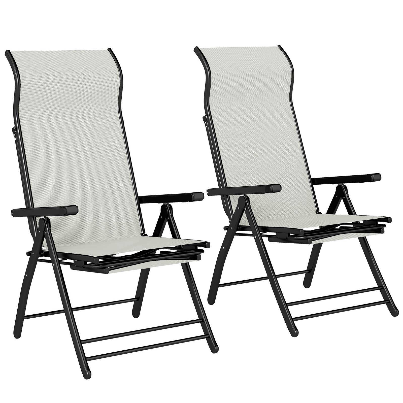 Outsunny Folding Reclining Garden Chairs Set of 2 with Footrest, Light Grey