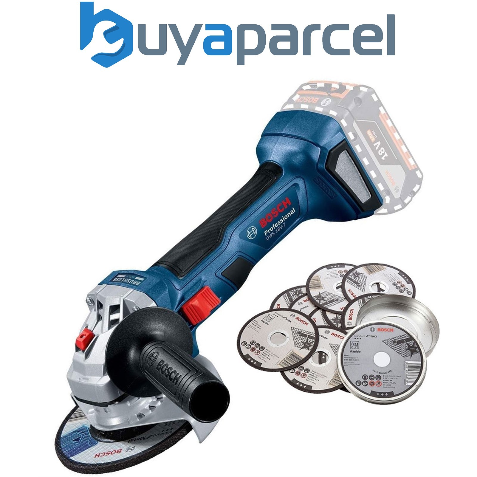 Bosch GWS 18V-7 125 18v 125mm 5" Brushless Angle Grinder Bare + 10 Inox Discs